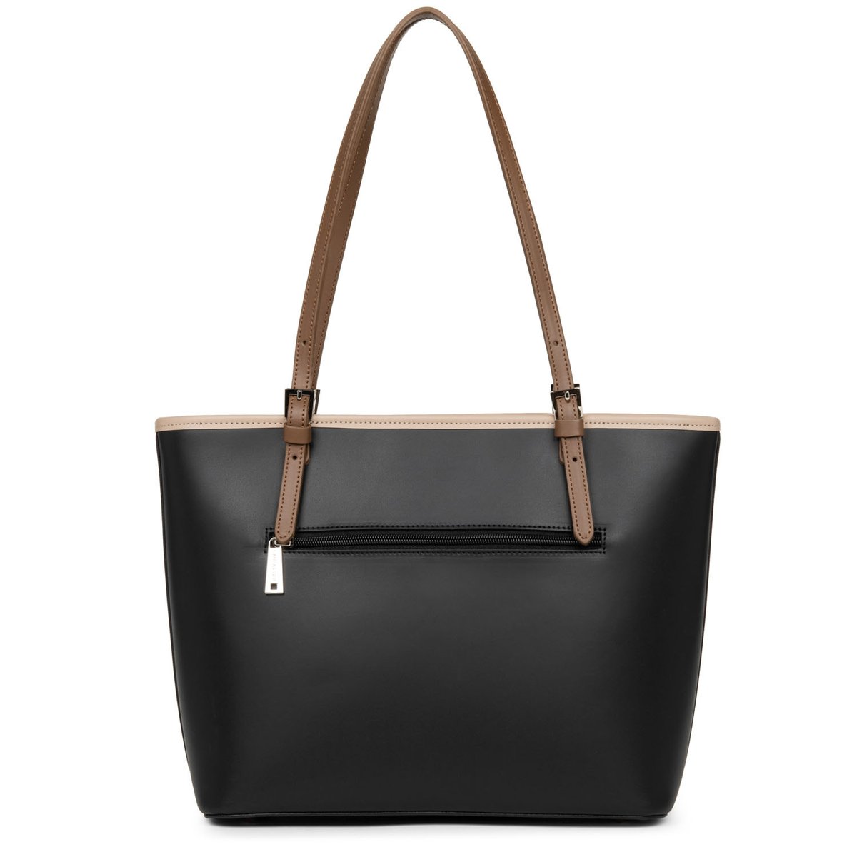 Sac cabas épaule, Made in France SMOOTH noir - nude - vison, LANCASTER