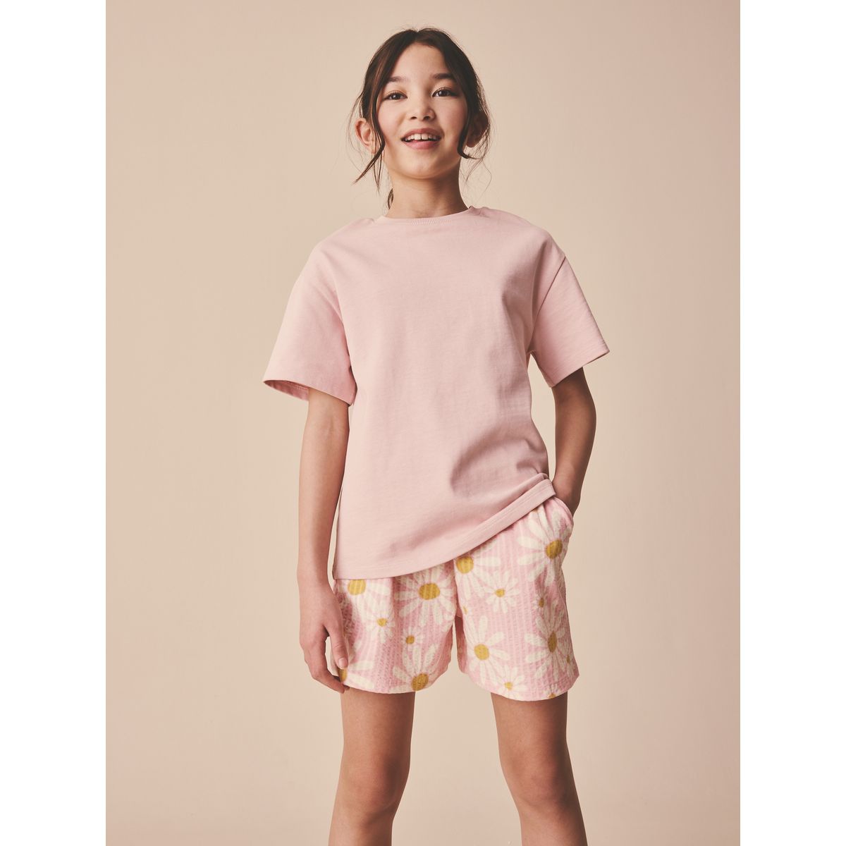 Short texturé fleur rose, NEXT