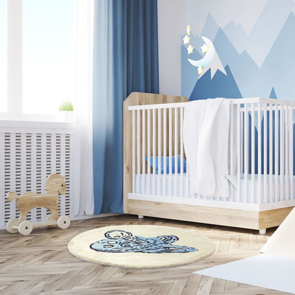 Tapis enfant en coton dessin tétine bébé TOTOTTE BOY bleu, THE DECO FACTORY