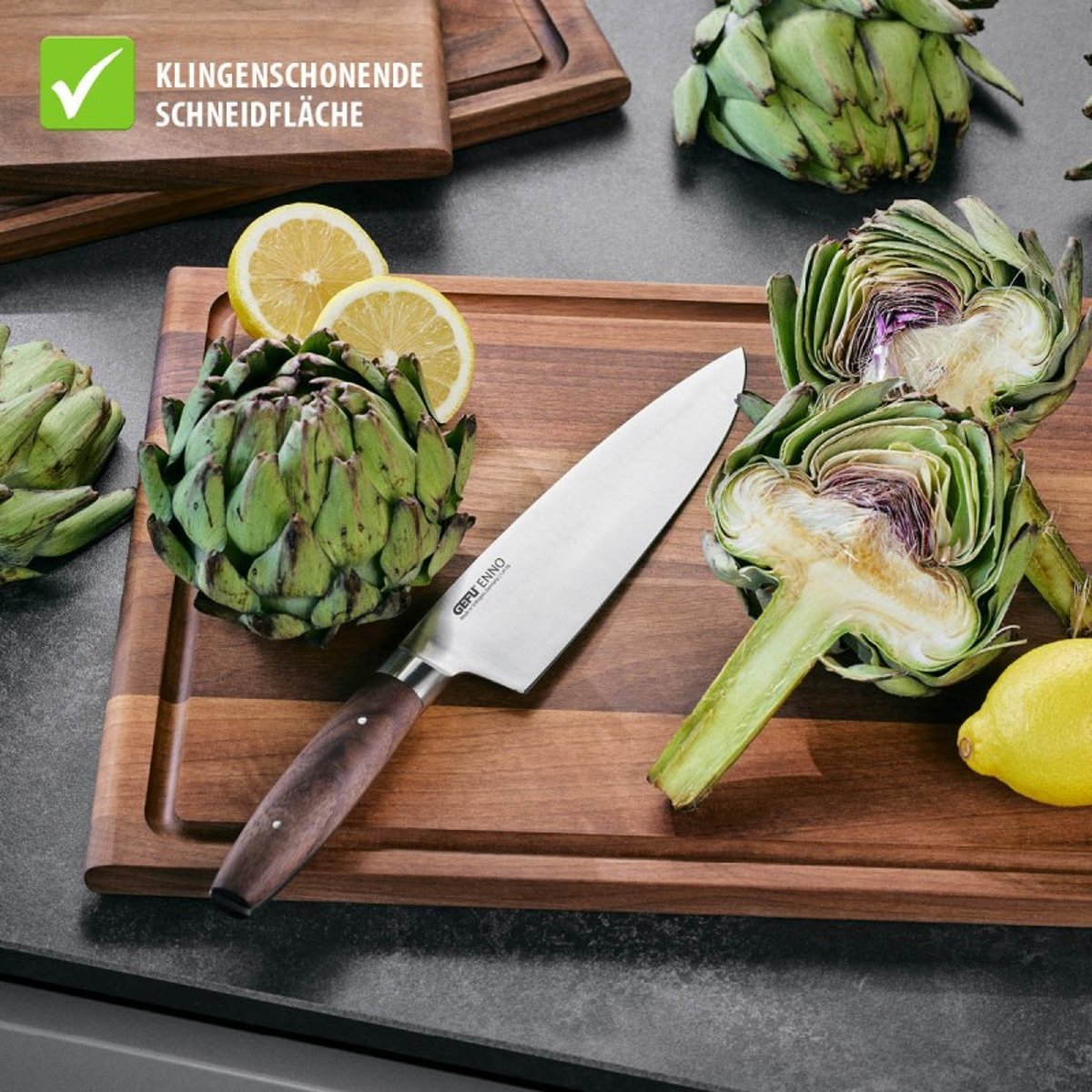 Planche à découper ENNO - Grande avec rainure à jus - Bois de Noyer brun, GEFU