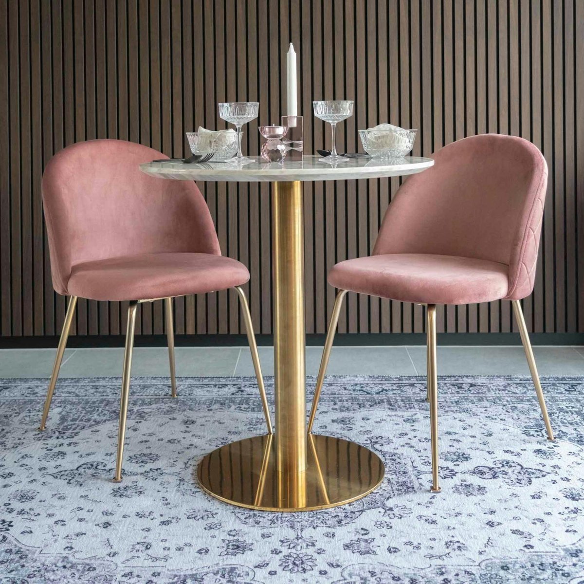 Chaise velours à dossier rond (lot de 2) MONTREUX rose, PIER IMPORT