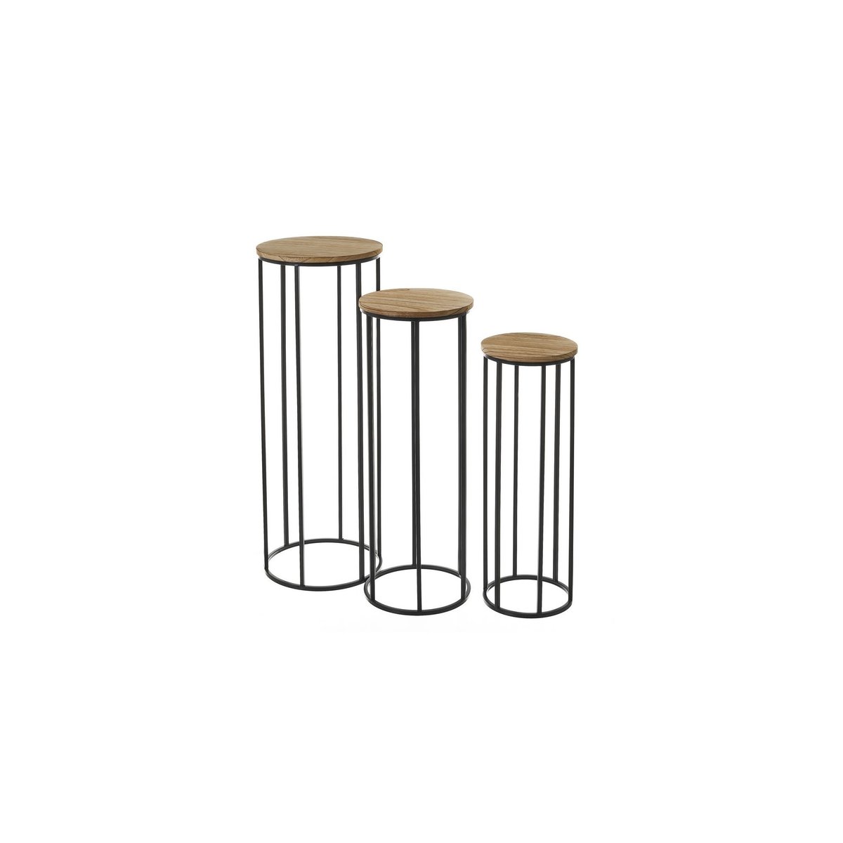 Set de 3 Sellettes Rondes en Métal Noir et Plateaux Bois bois, WADIGA