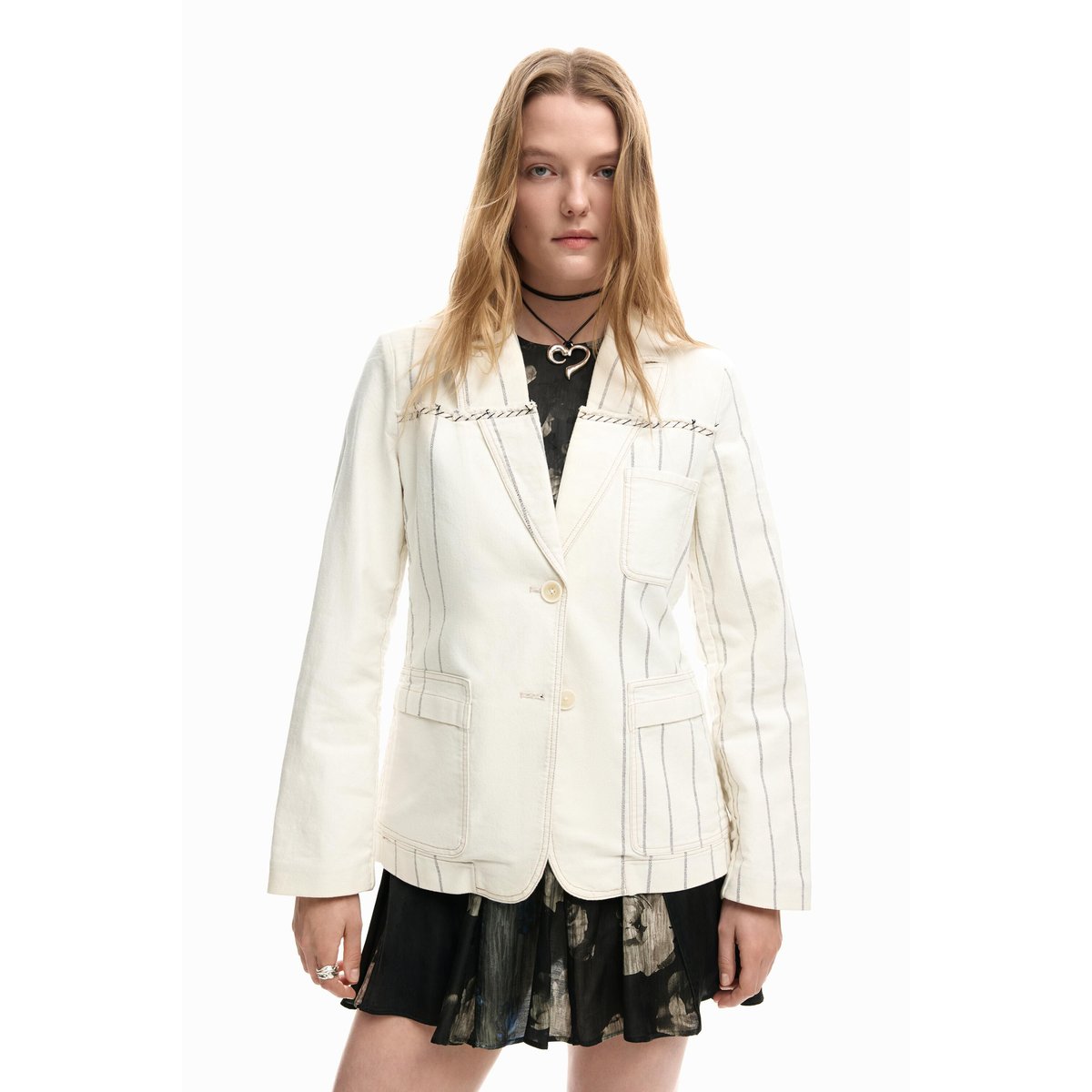 Blazer rayé asymétrique beige, DESIGUAL