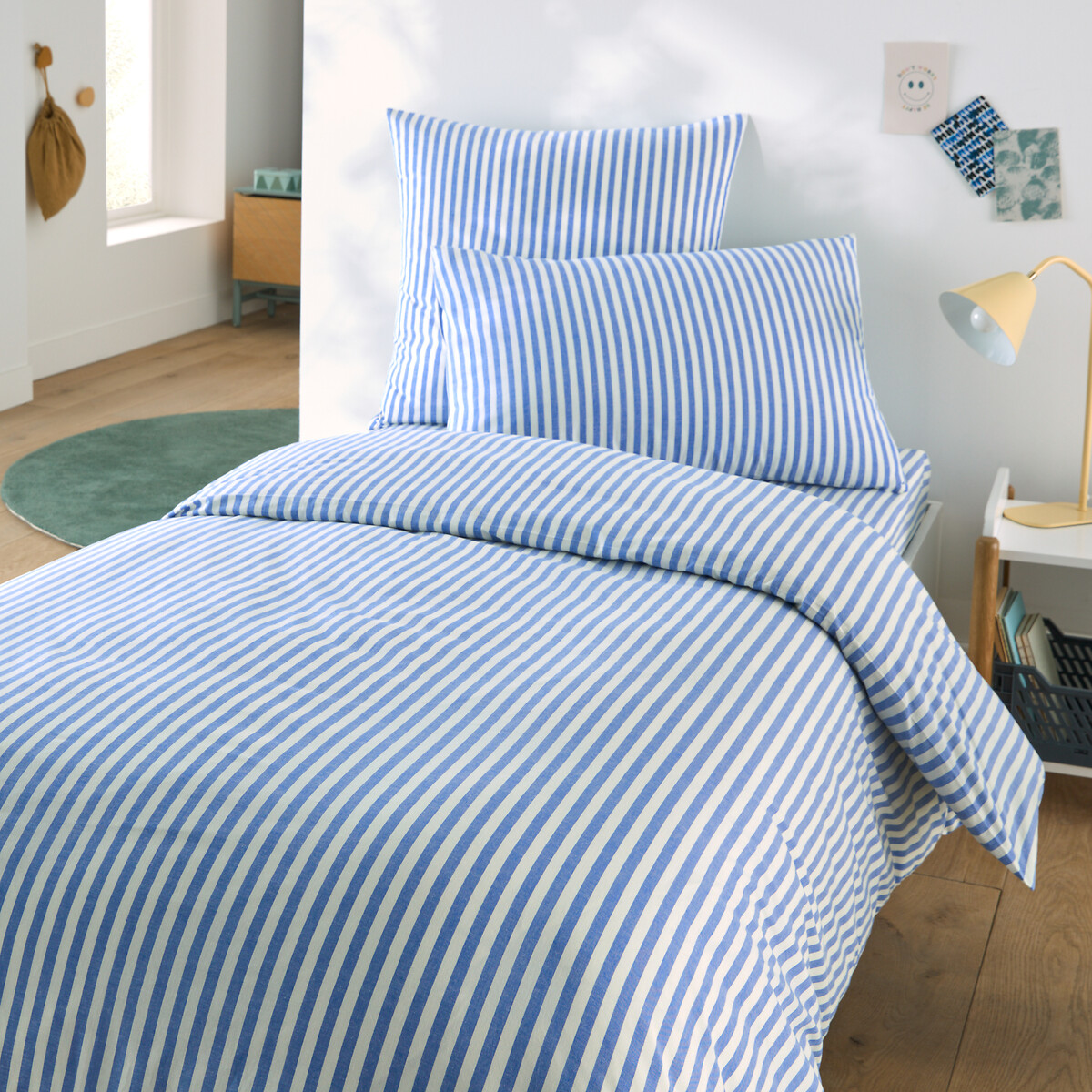 Taie d'oreiller enfant en coton, Soizic bleu rayé bleu, LA REDOUTE INTERIEURS