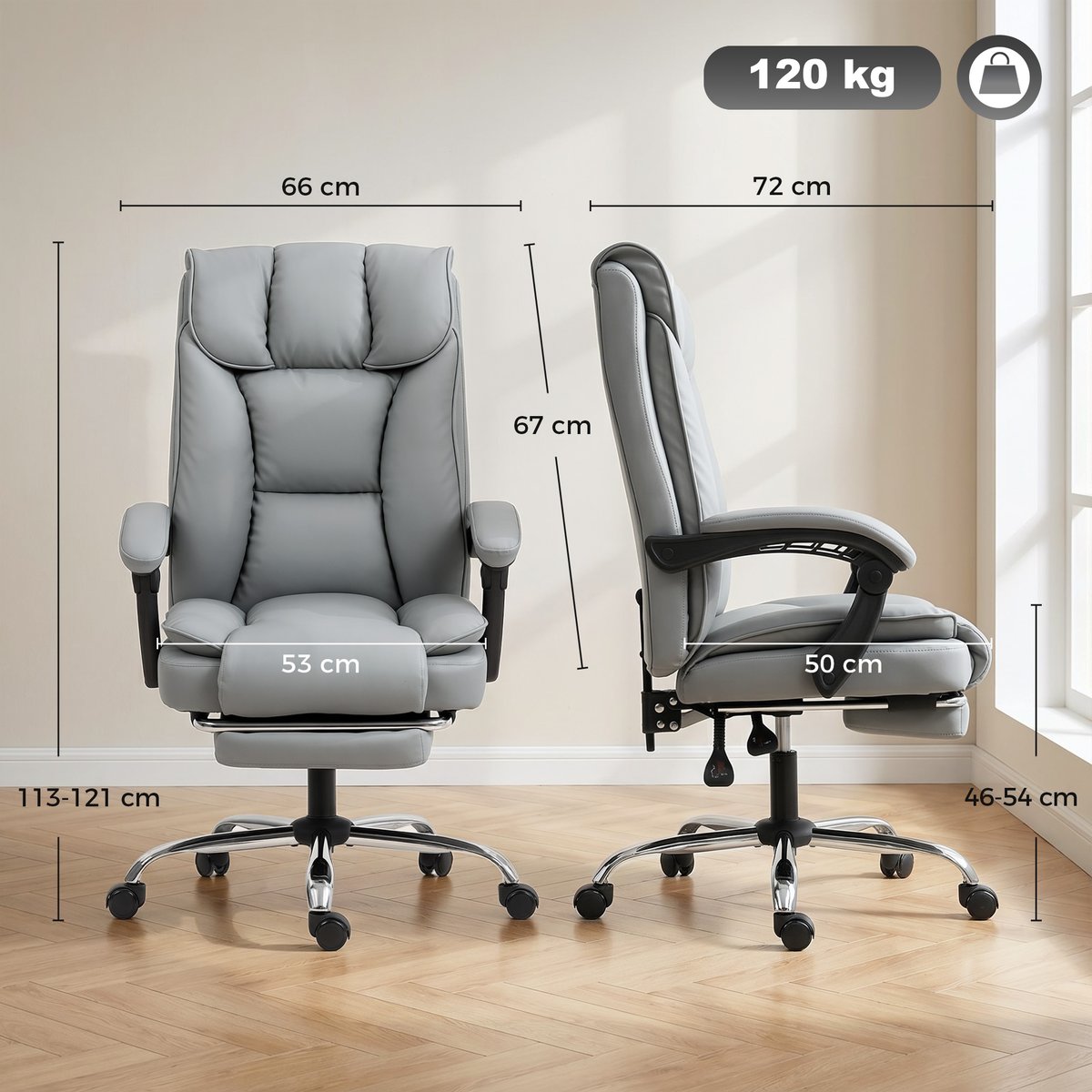 Chaise de bureau Revêtement synthétique Gris gris, HOMCOM