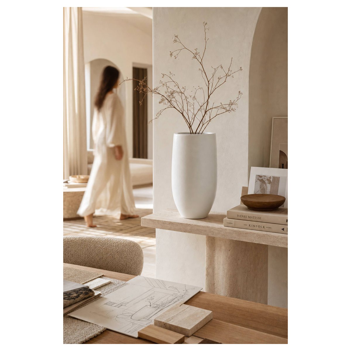 Vase en terre cuite au galbe doux blanc, RECOLLECTION