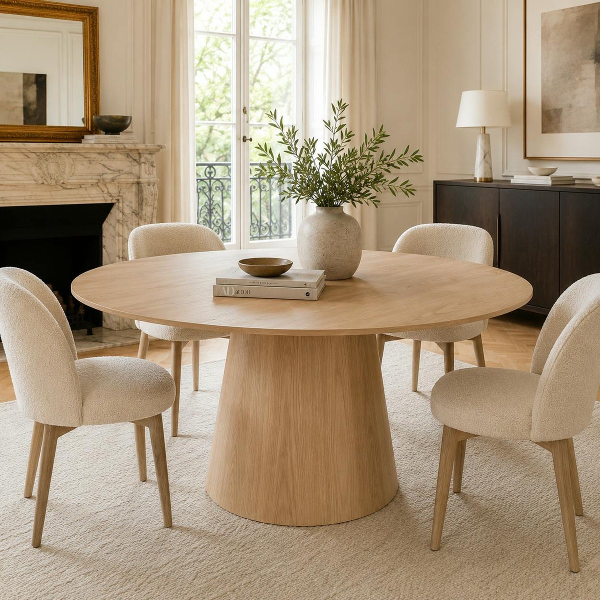 Table ronde diamètre 130 cm en bois LOREN bois clair, PIER IMPORT