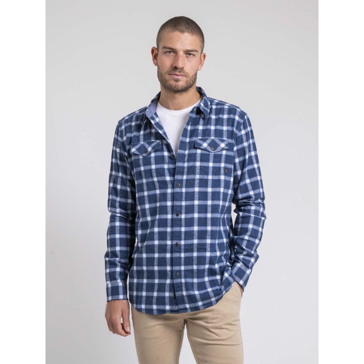 Chemise Manches Longues Carreaux Pur Coton Flanelle Tolfox bleu marine, RITCHIE