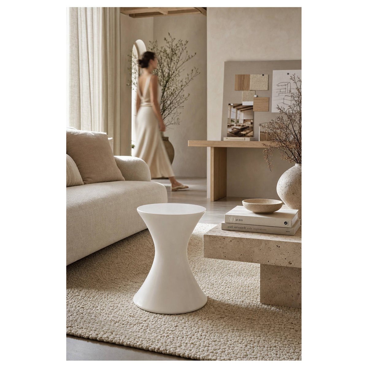 Tabouret sablier en céramique blanc, RECOLLECTION