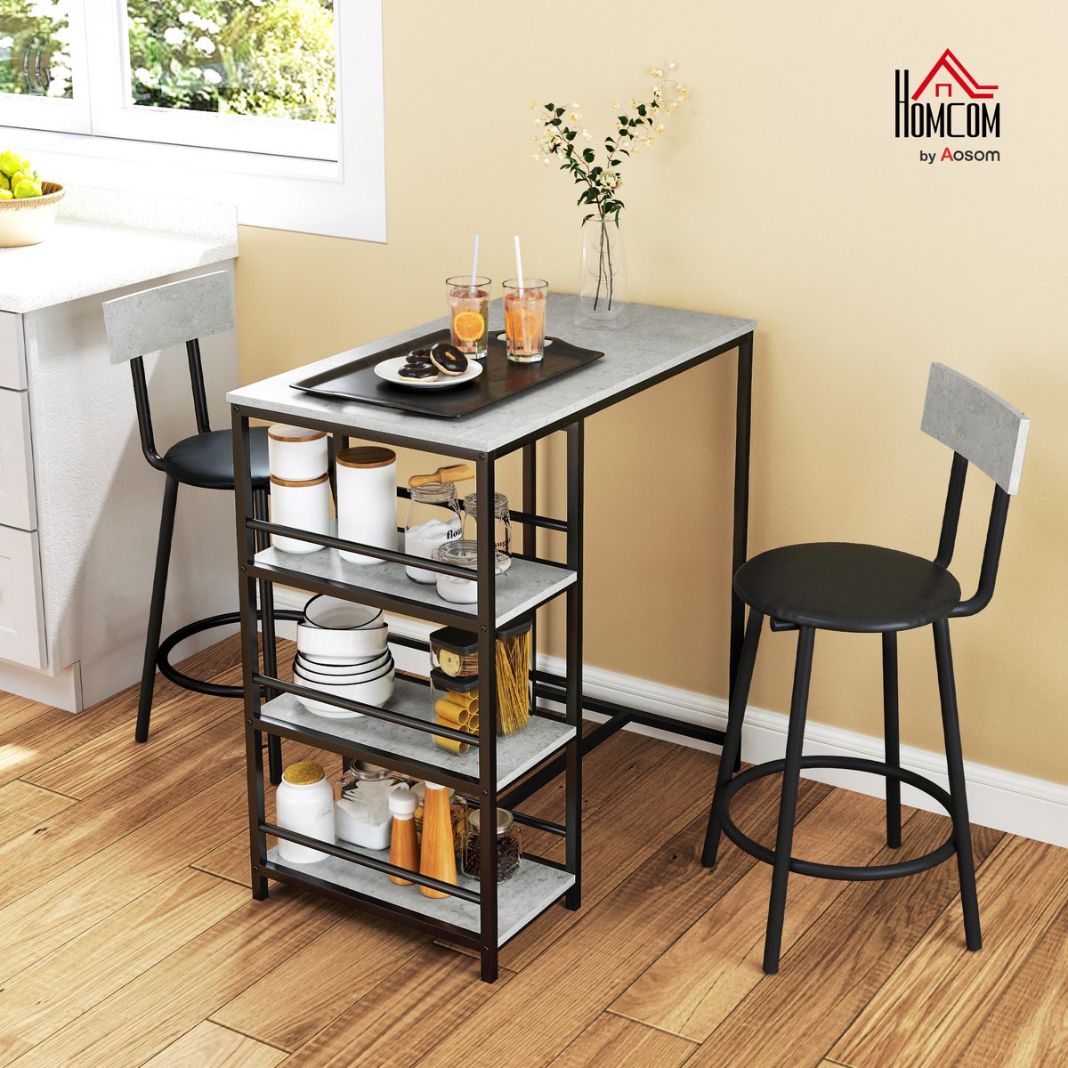 Ensemble de table de bar MDF Gris clair gris clair, noir, HOMCOM