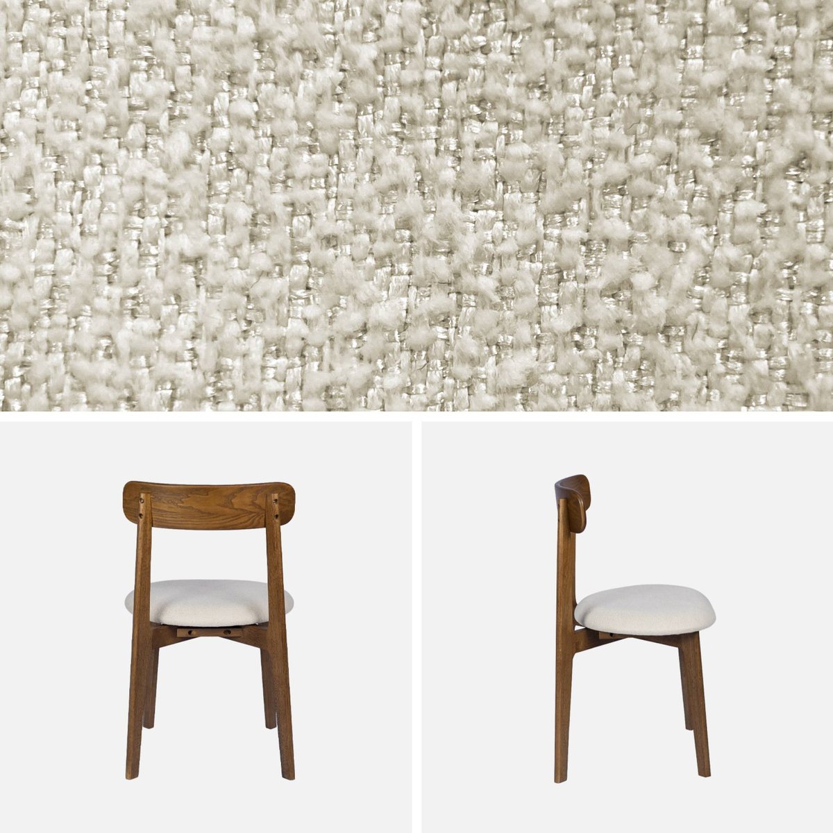 Chaise vintage bois d'hévéa teinte noyer et tissu texturé (lot de 2) VICTOIRE noyer, SWEEEK