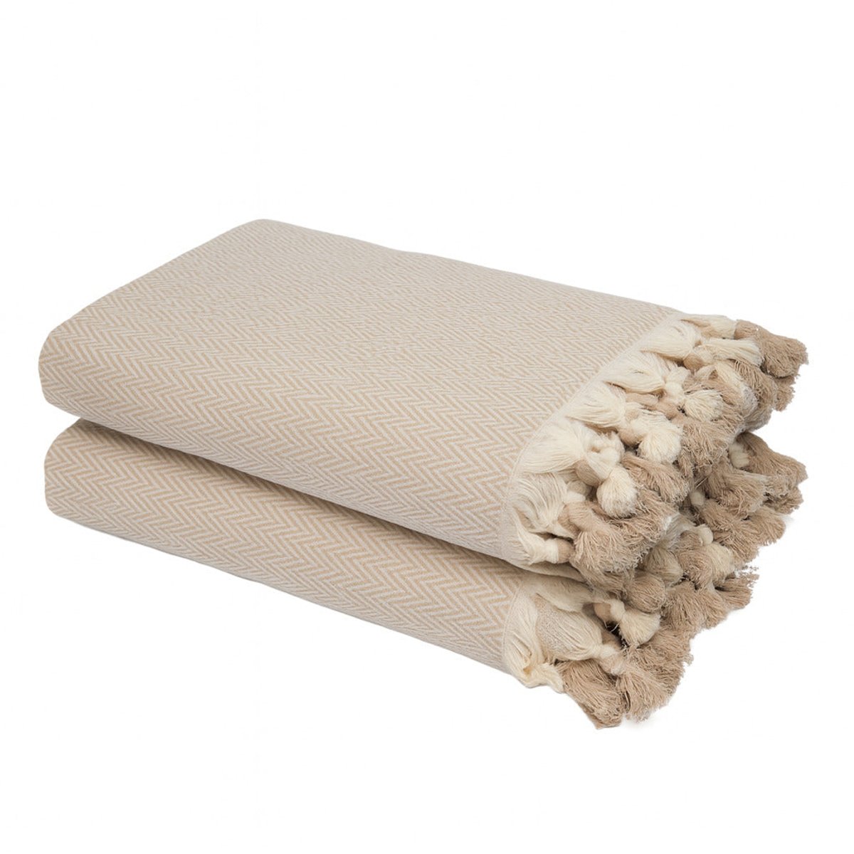 Set de 2 plaids coton MEGEVE taupe clair, FEBRONIE