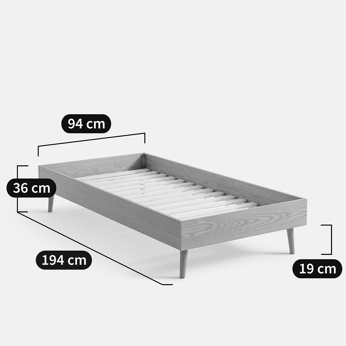 Letto con rete, in impiallacciatura di rovere, MIJI quercia, LA REDOUTE INTERIEURS
