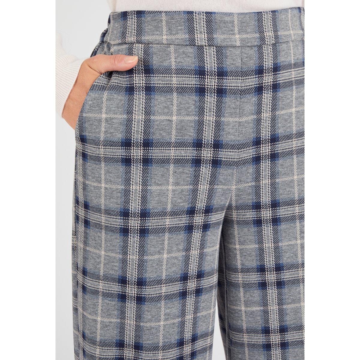 Pantalon enfilable à carreaux marron beige carreaux, DAMART