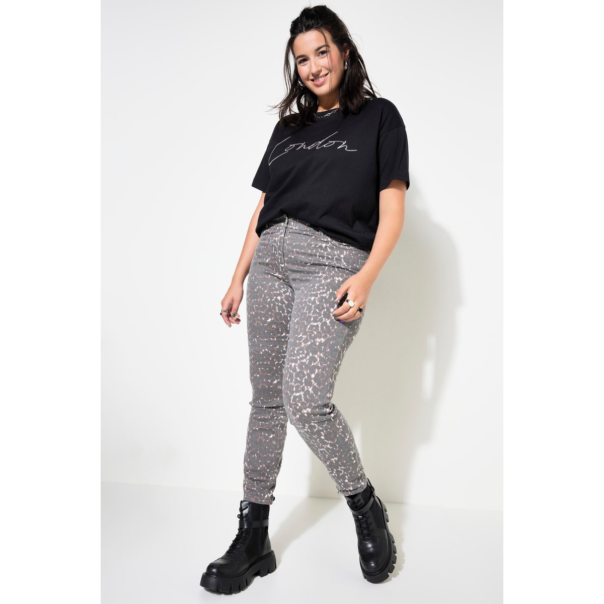 Jean skinny 5 poches. Taille haute. Imprimé nougat, STUDIO UNTOLD