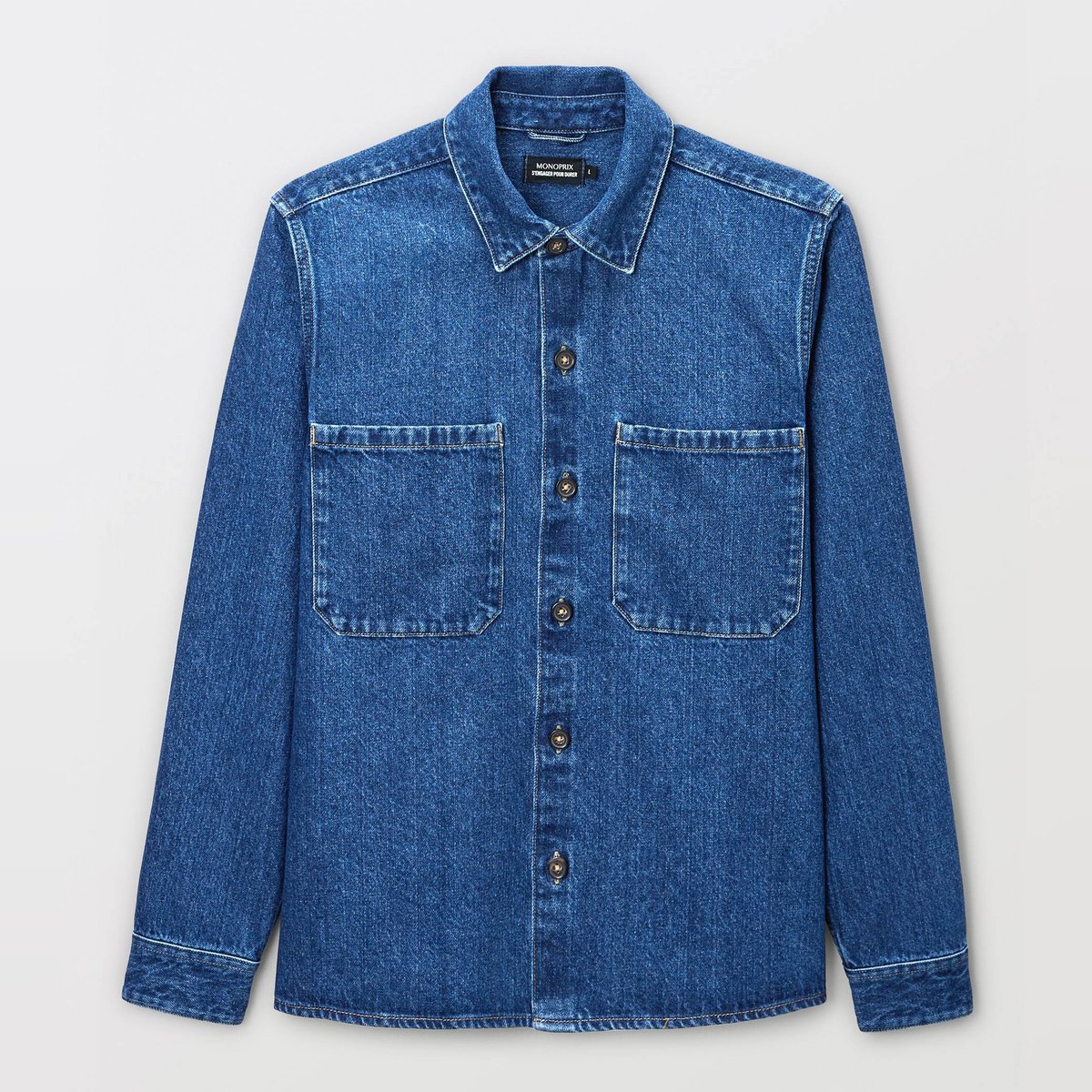Surchemise en jean en coton light blue stone, MONOPRIX