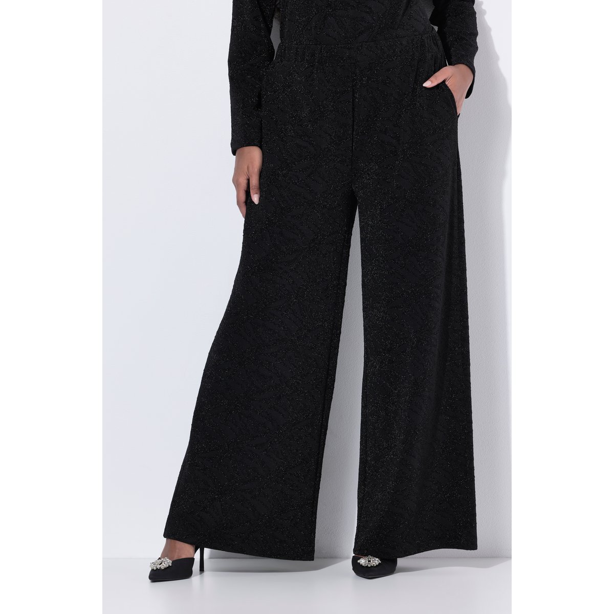 Pantalon jacquard à jambe droite et ceinture noir, ULLA POPKEN