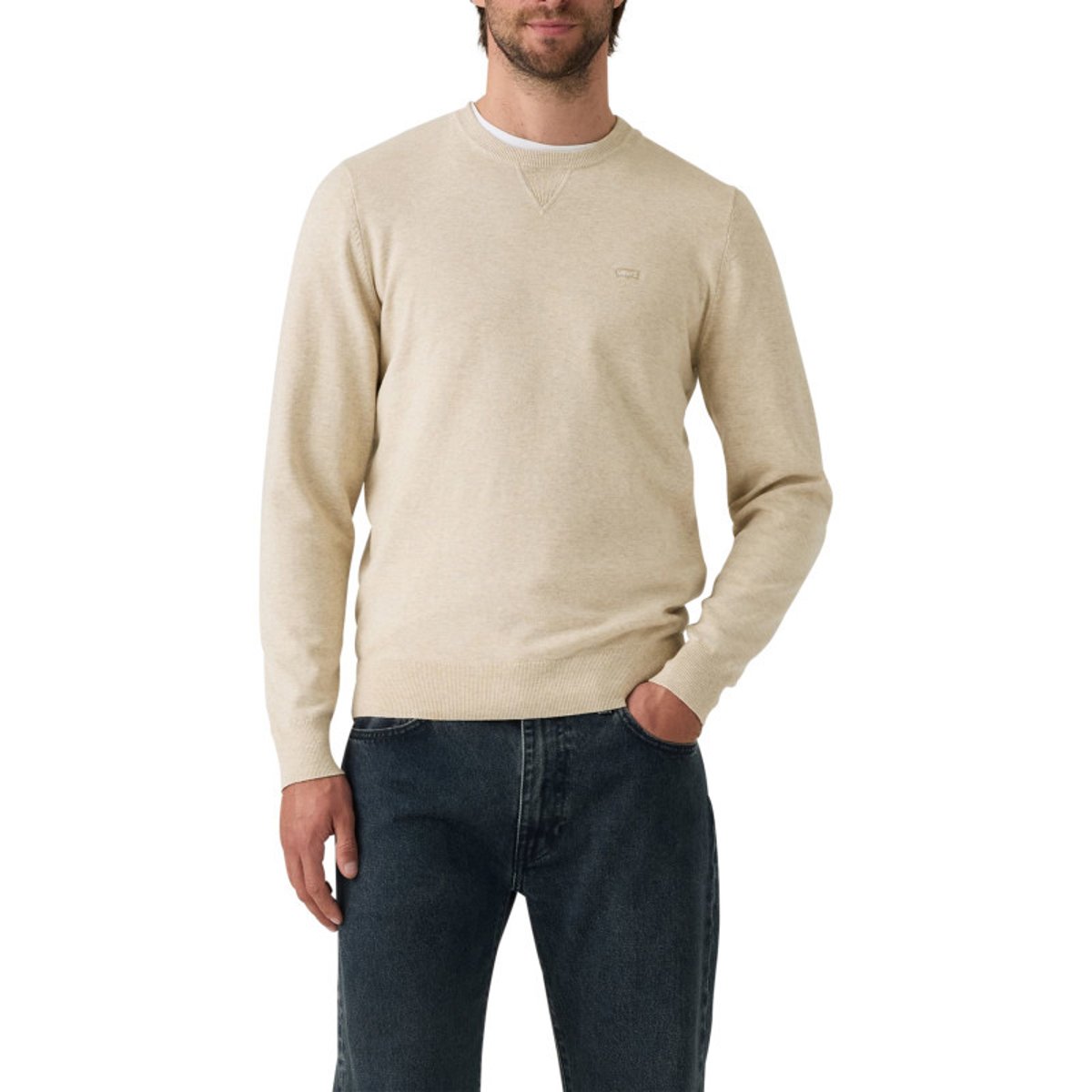 Pull en coton beige uni avec un col rond et des manches longues beige, LEVI'S