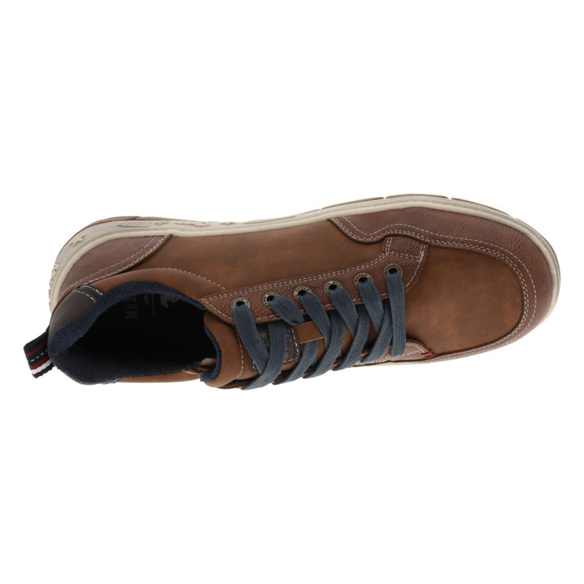 Sneakers cognac à talon plat avec des lacets et un zip latéral cognac, MUSTANG