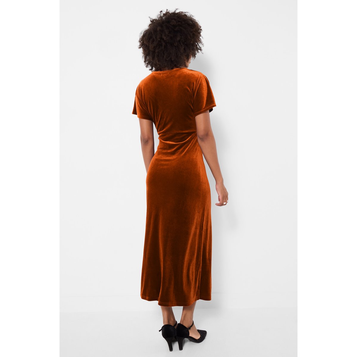 Robe Col V en Velours Bella orange, JOE BROWNS