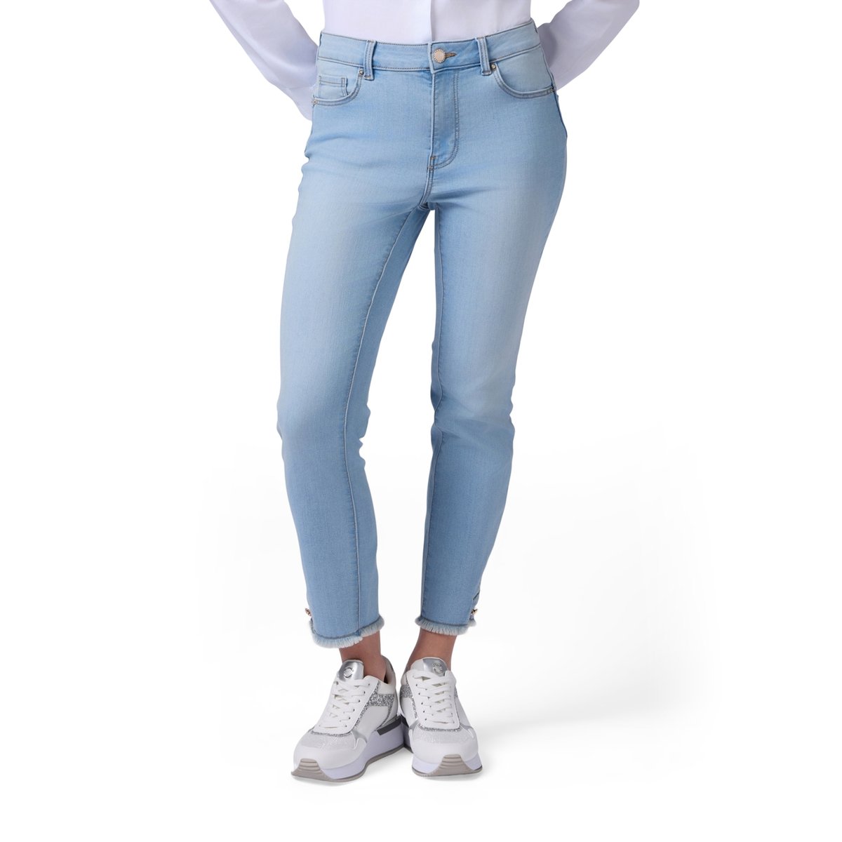 Jean skinny décoloré avec boutons light - blue, OLTRE