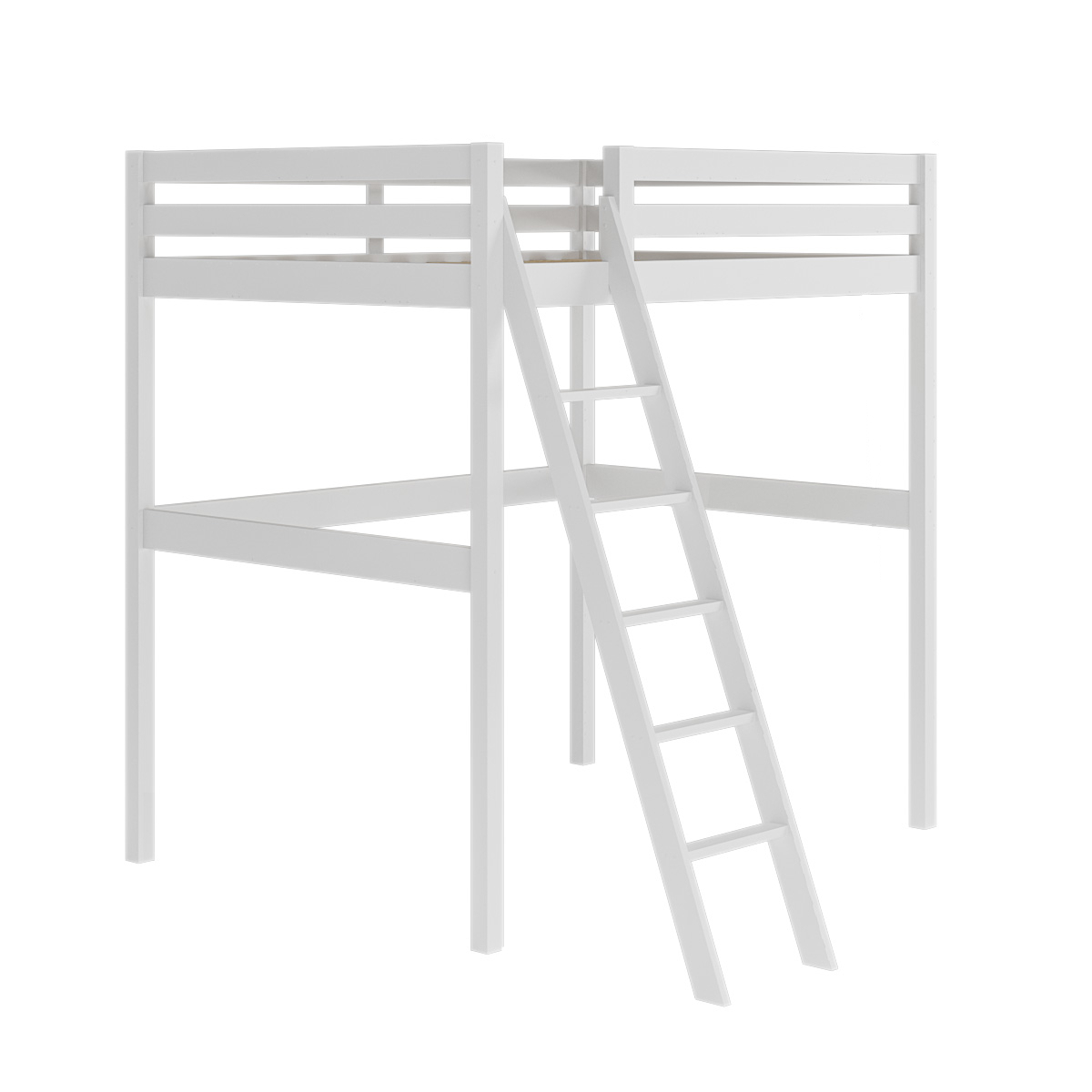 Pack lit mezzanine 2 places avec matelas Bois massif AARON blanc, AKITEN RETAIL