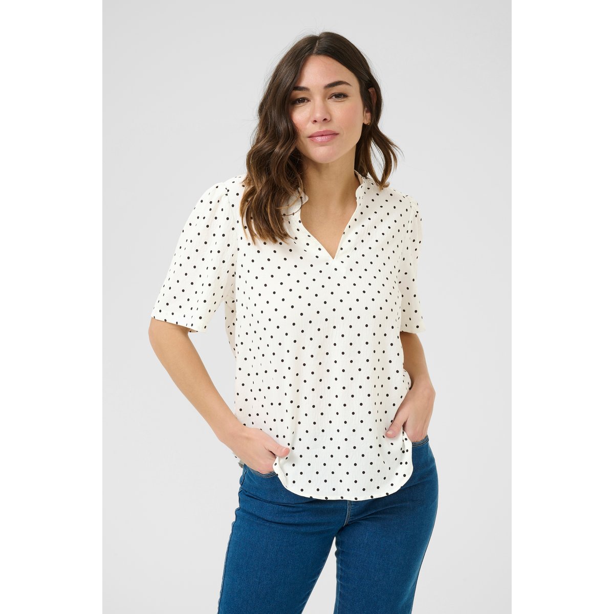 KAFFE Blouse à manches courtes KArita blanc/noir a pois, KAFFE
