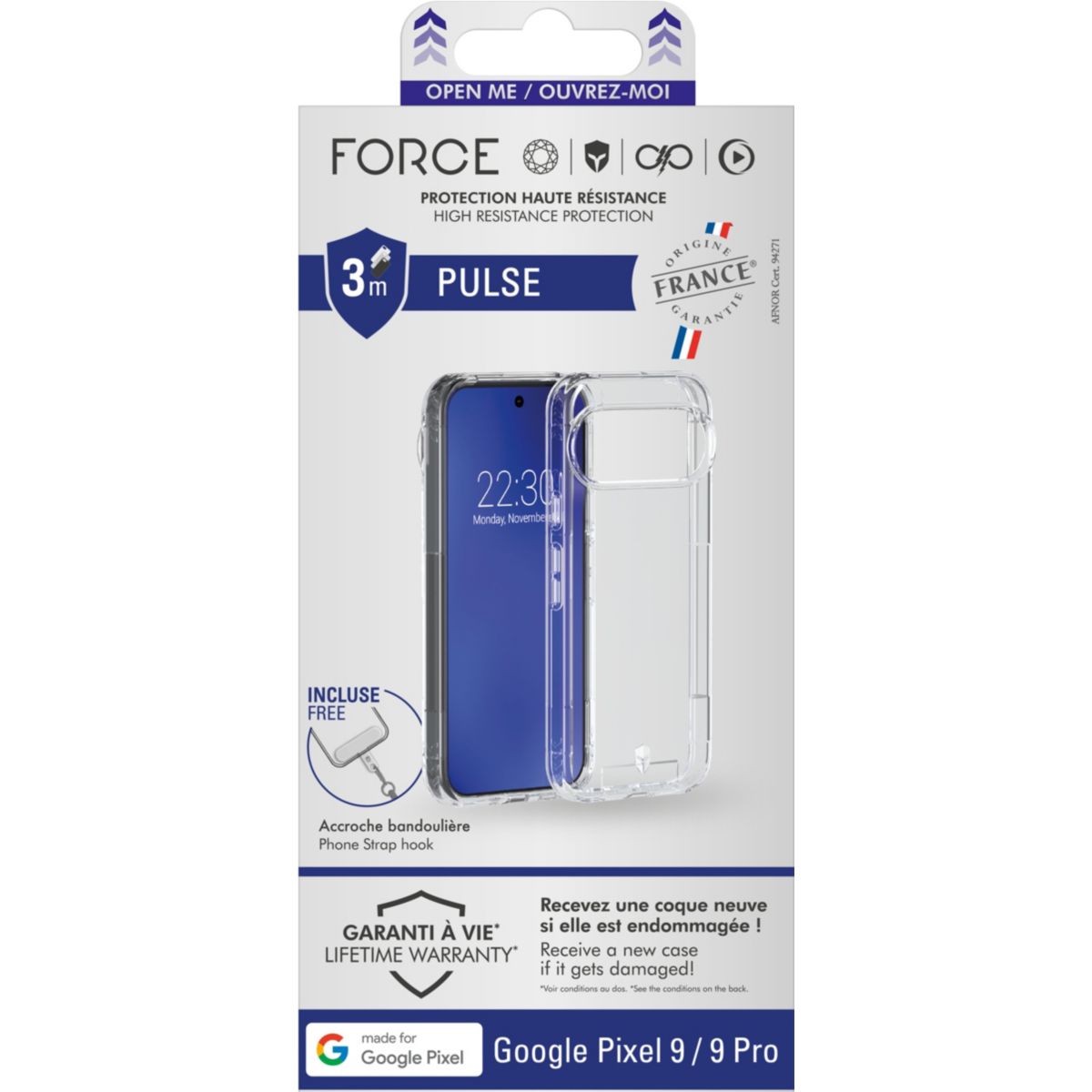 Coque Google Pixel 9 / 9Pro Pulse Transparente couleur unique, FORCE CASE