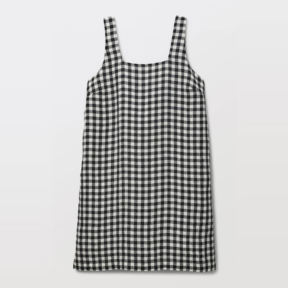 Robe courte vichy en lin noir, MONOPRIX