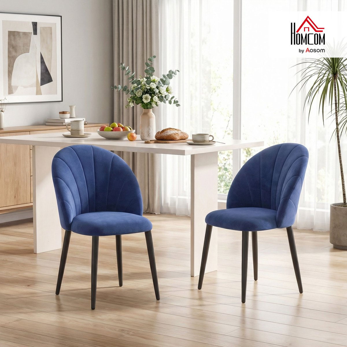 Chaise de salle à manger Velours (100 % bleu, noir, HOMCOM