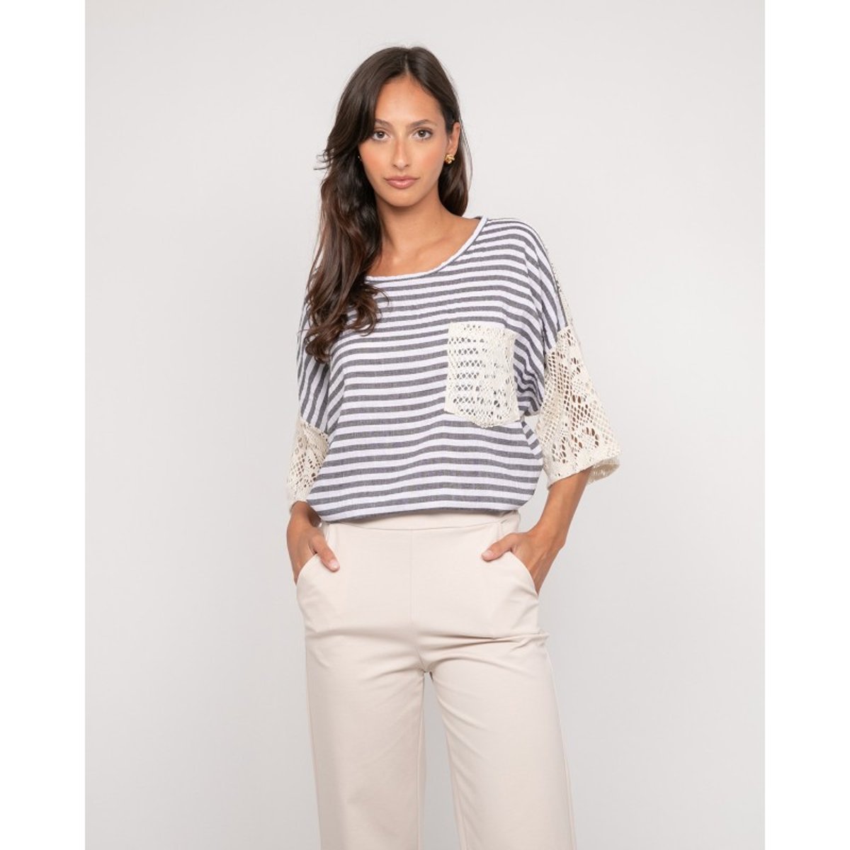 T-shirt Rayures Dos Ajouré Finley bleu, DONA LISA