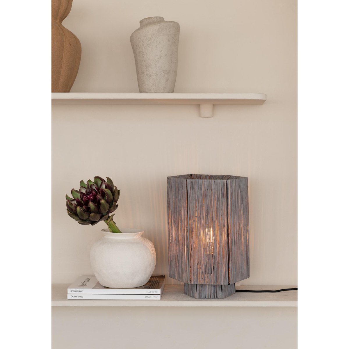 Lampe À Poser Raphia PANAMA gris clair, GOOD & MOJO