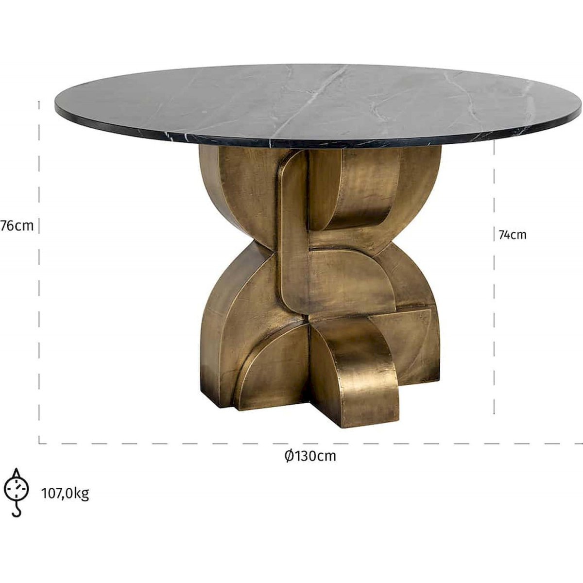 Table de salle à manger en marbre, MADDOX noir marbré et bronze, RECOLLECTION