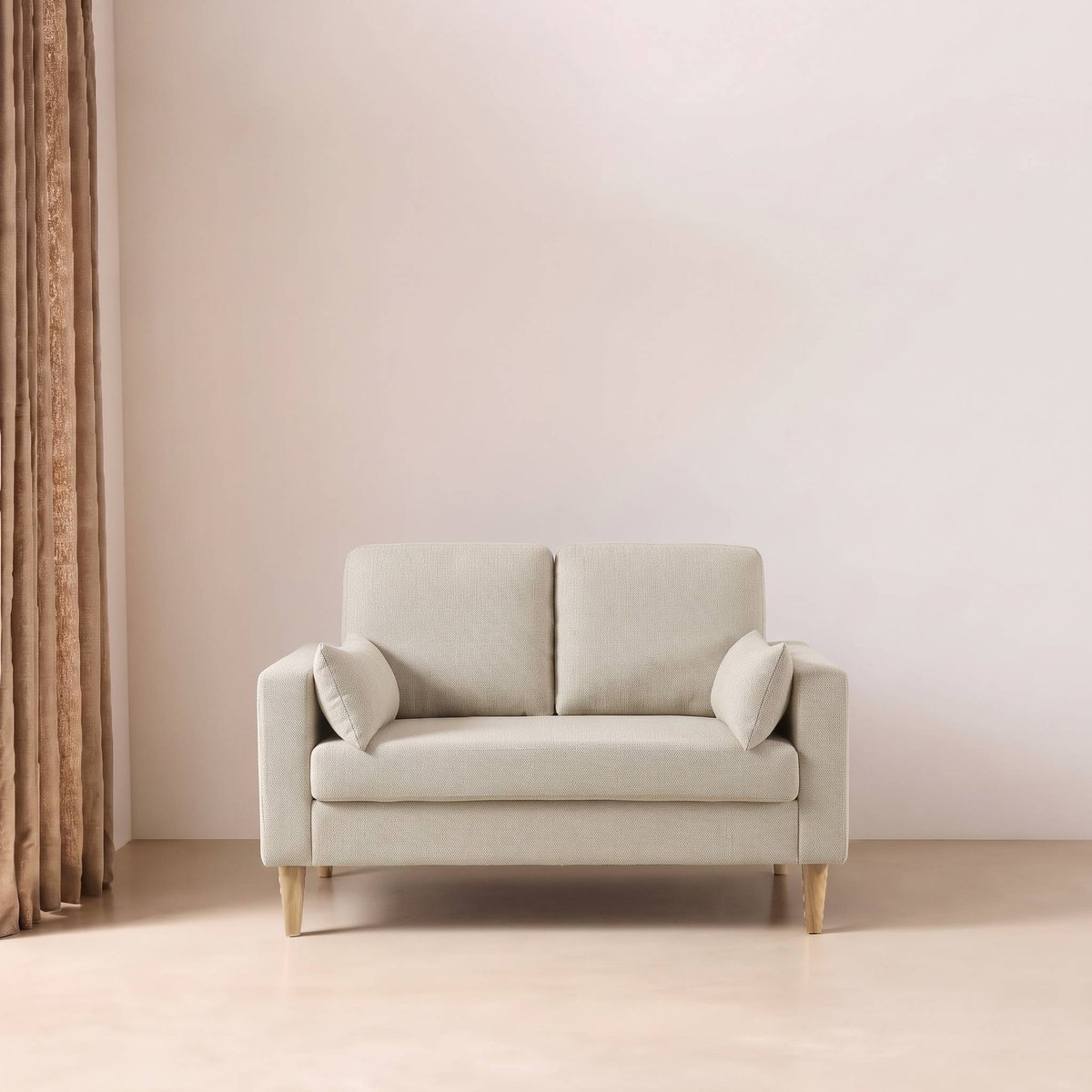 Canapé bois d'hévéa et tissu chenille 2 places BJORN beige, SWEEEK