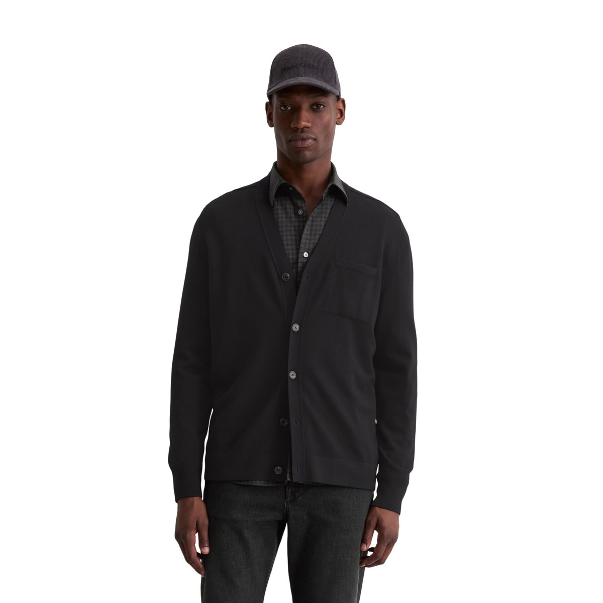 Veste en tricot regular en laine mérinos douce noir, MARC O'POLO