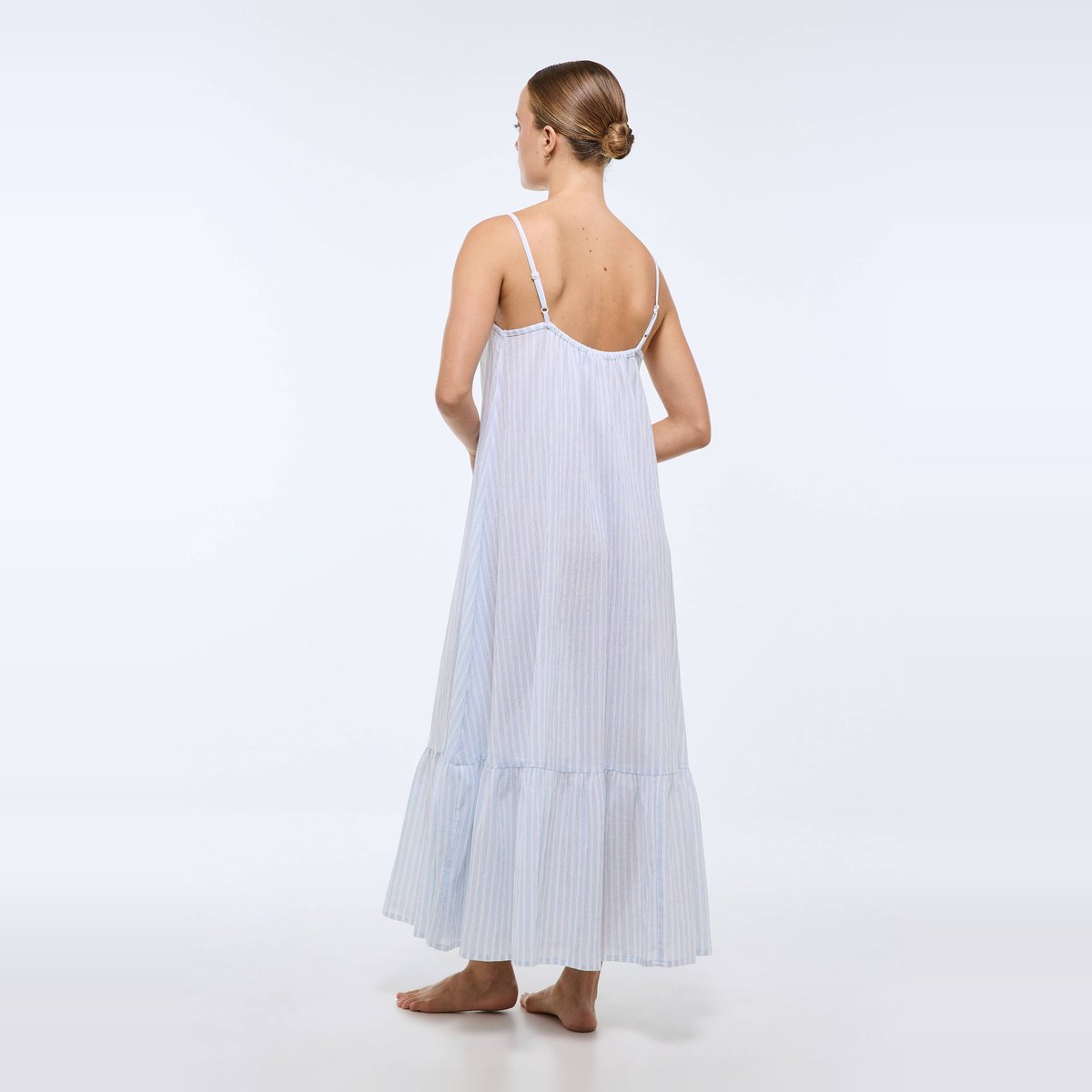 Chemise de nuit longue fines bretelles rayée en coton BIO GOTS bel air, MONOPRIX