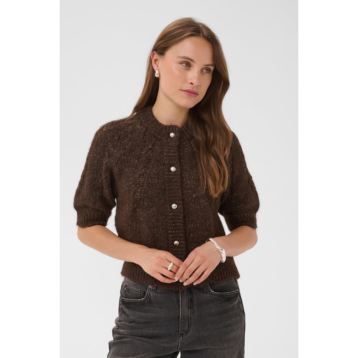 Cardigan à tricot marron coffee bean melange, KAFFE