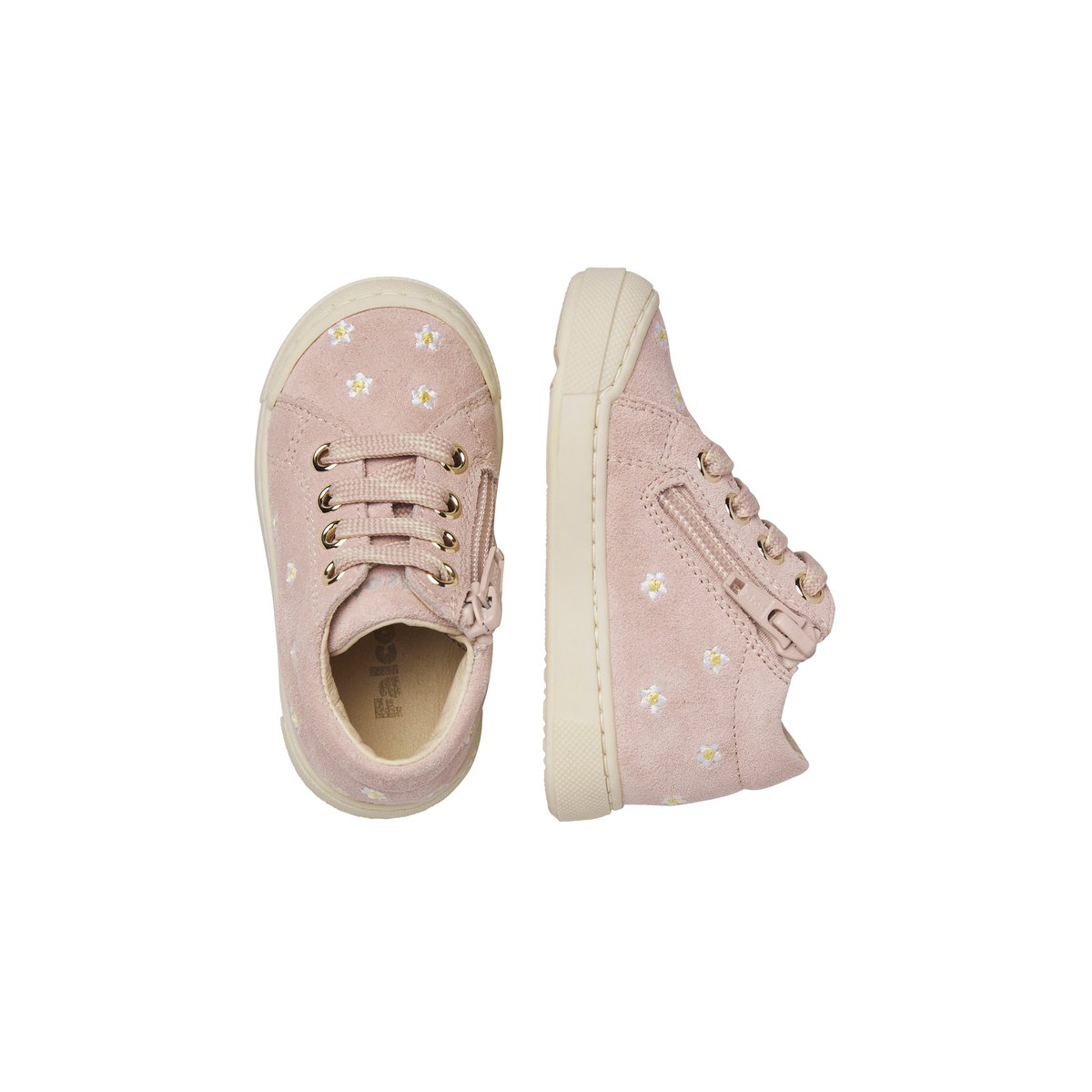 Baskets en cuir et en daim SNOPES EMBR.DAISIES ZIP rose poudré-, FALCOTTO