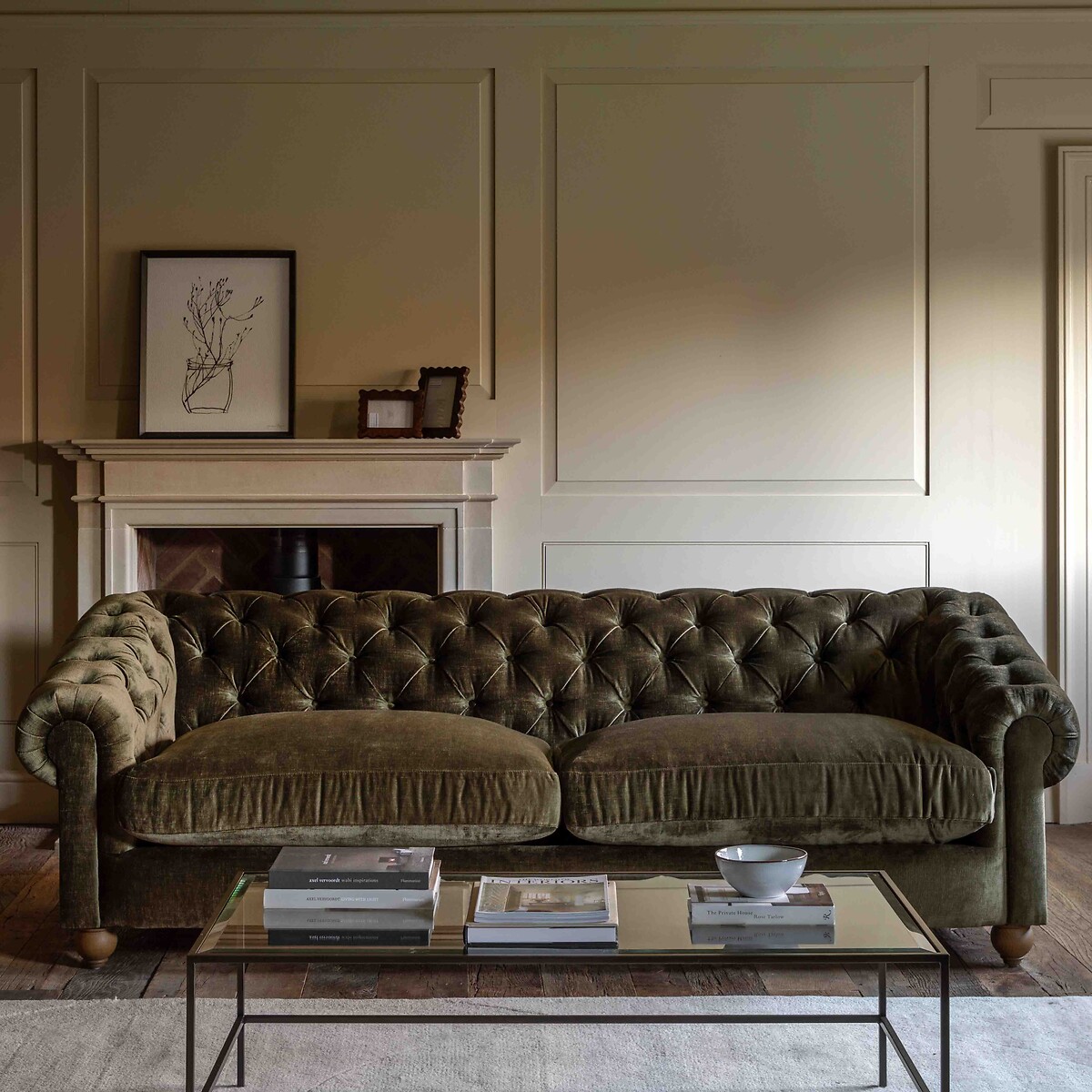 Charter Chenille Button-Back 4-Seater Sofa dark olive, ÉDITÉ