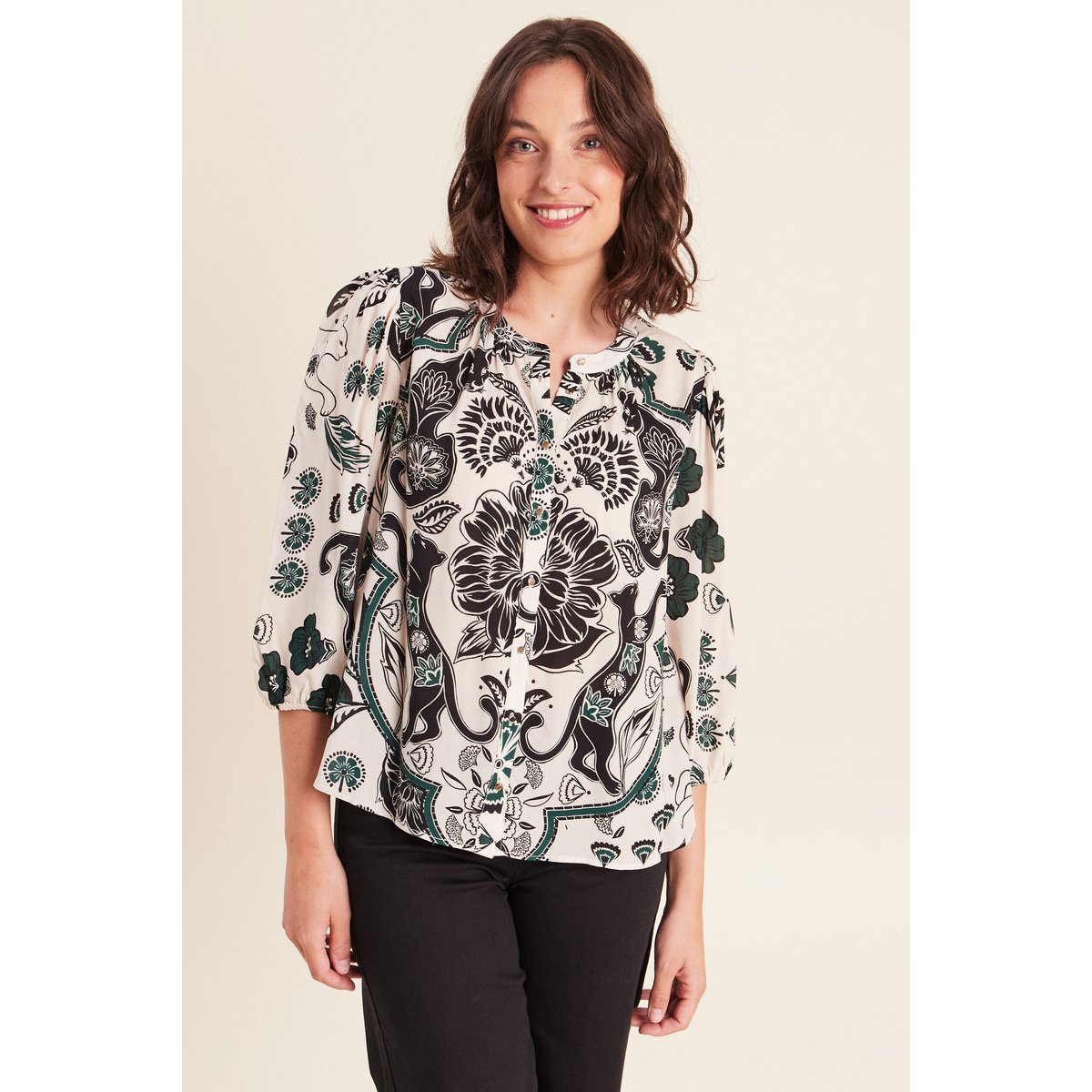 Chemise droite manches 3/4 col rond vert, BREAL