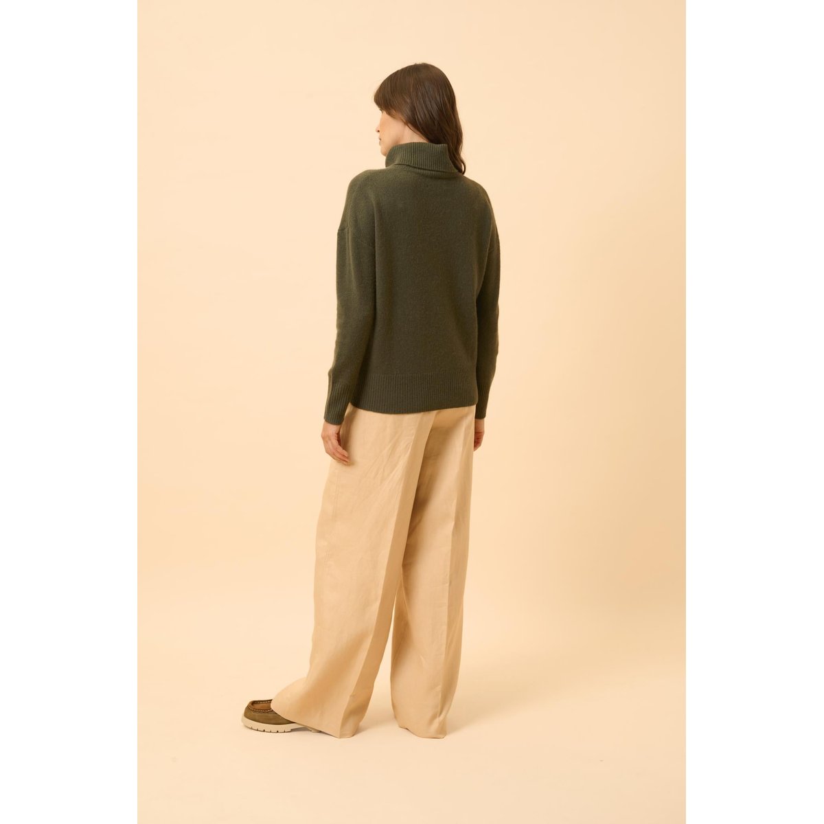 Pull Col Roulé 4 Fils Kaki Romane kaki, JUST CASHMERE