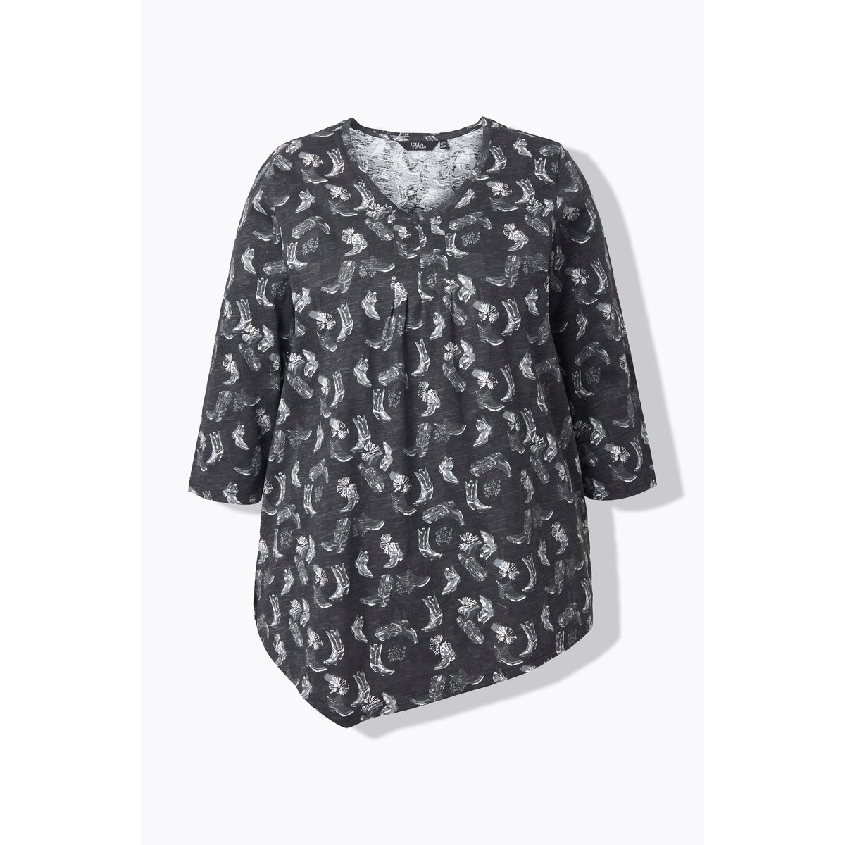 T-shirt à fleurs, plis fantaisie noir, ULLA POPKEN