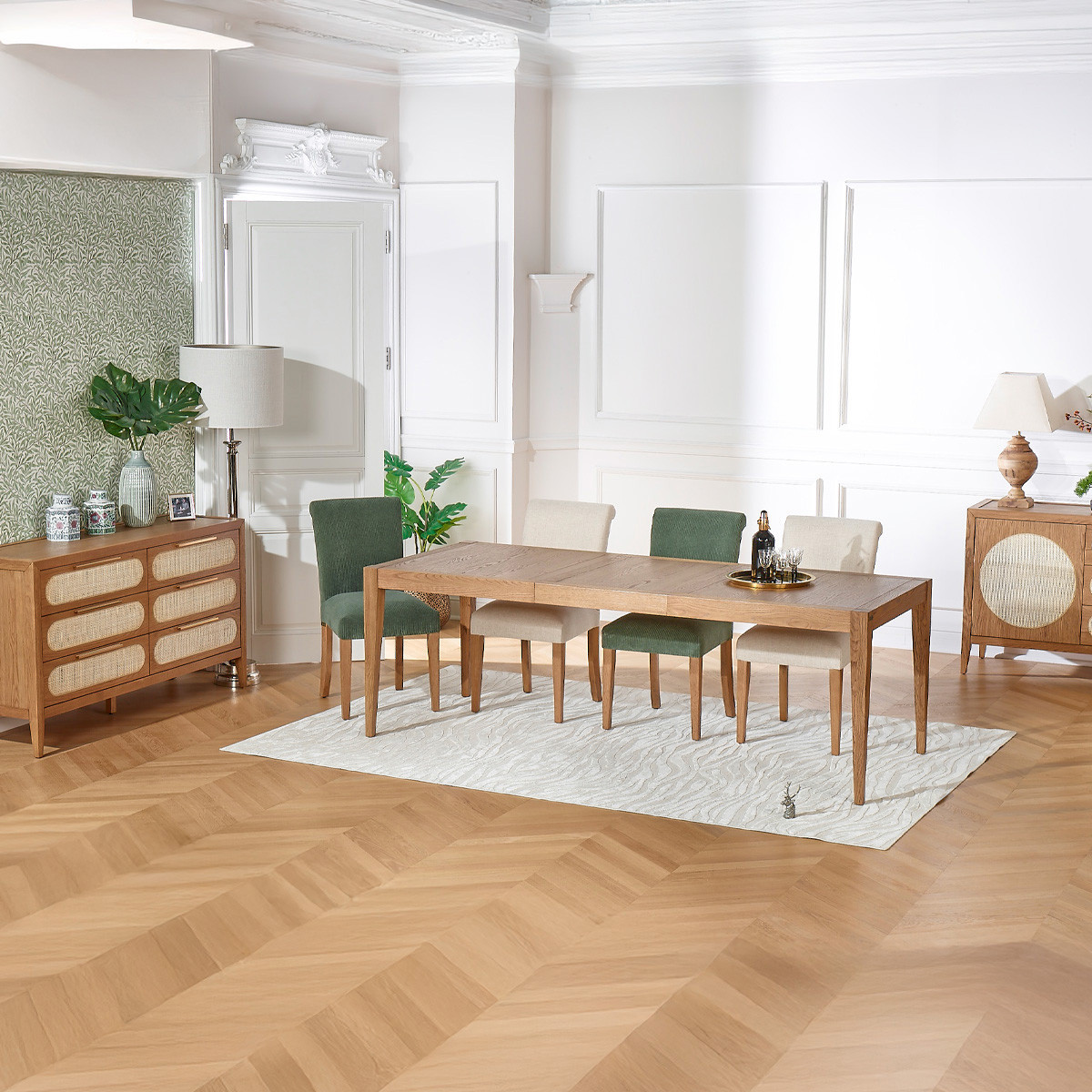 Commode 6 tiroirs en chêne et cannage MONTANA marron, ROBIN DES BOIS
