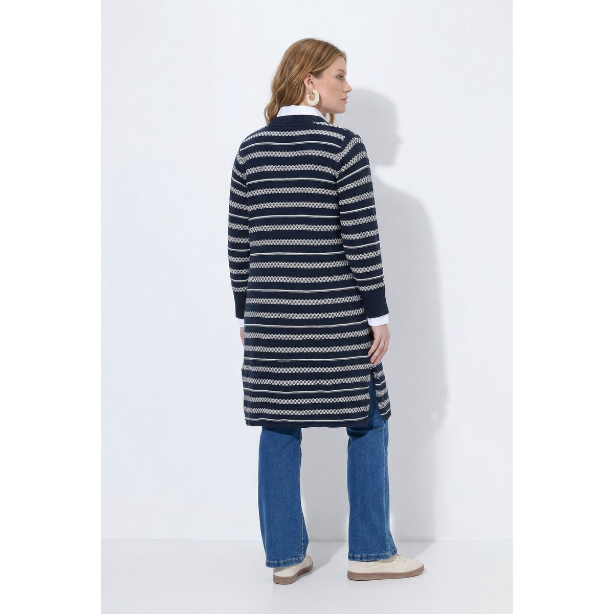 Cardigan long en coton bio marine, ULLA POPKEN
