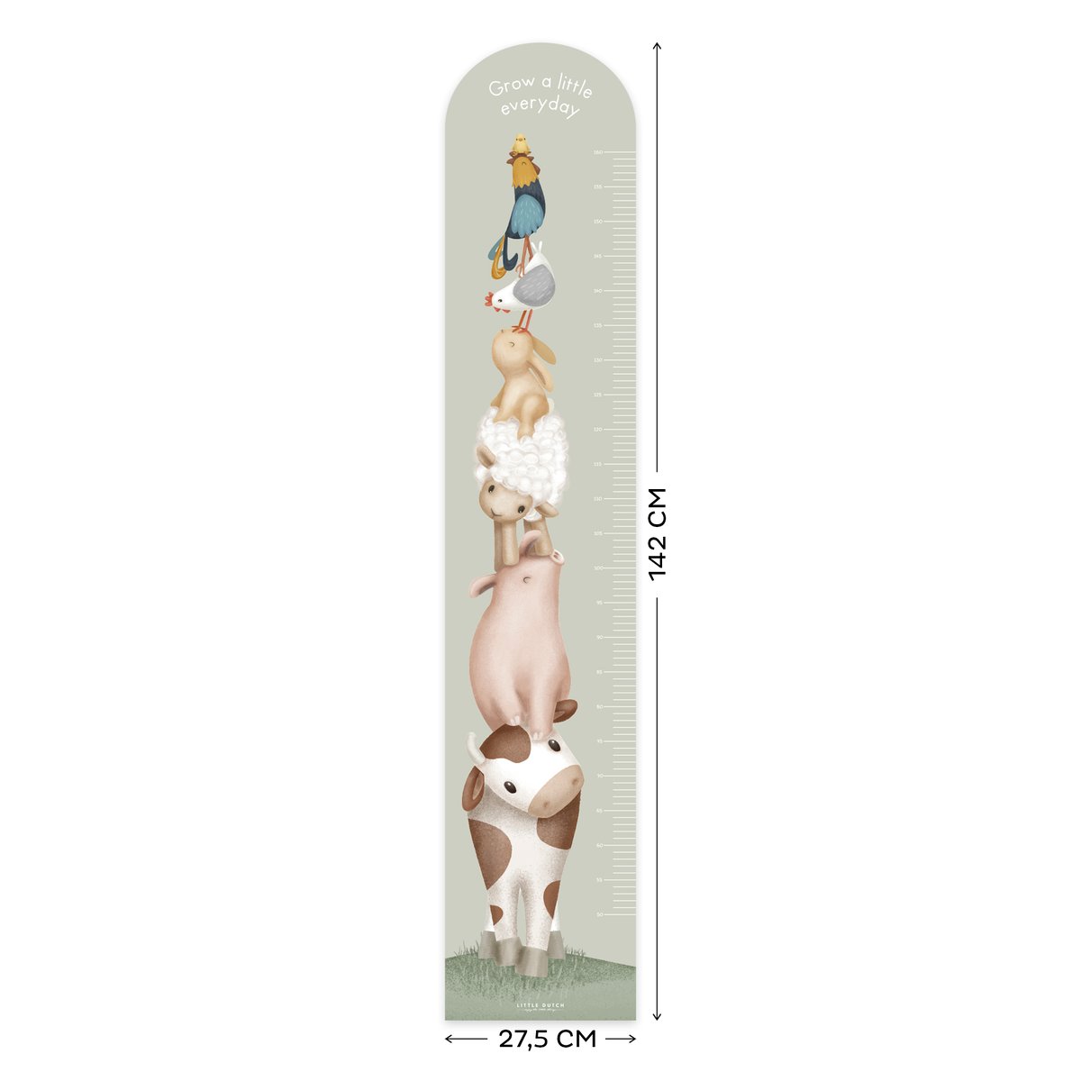 Toise murale autocollante pour enfant Animaux de la ferme coloris pastel, LITTLE DUTCH