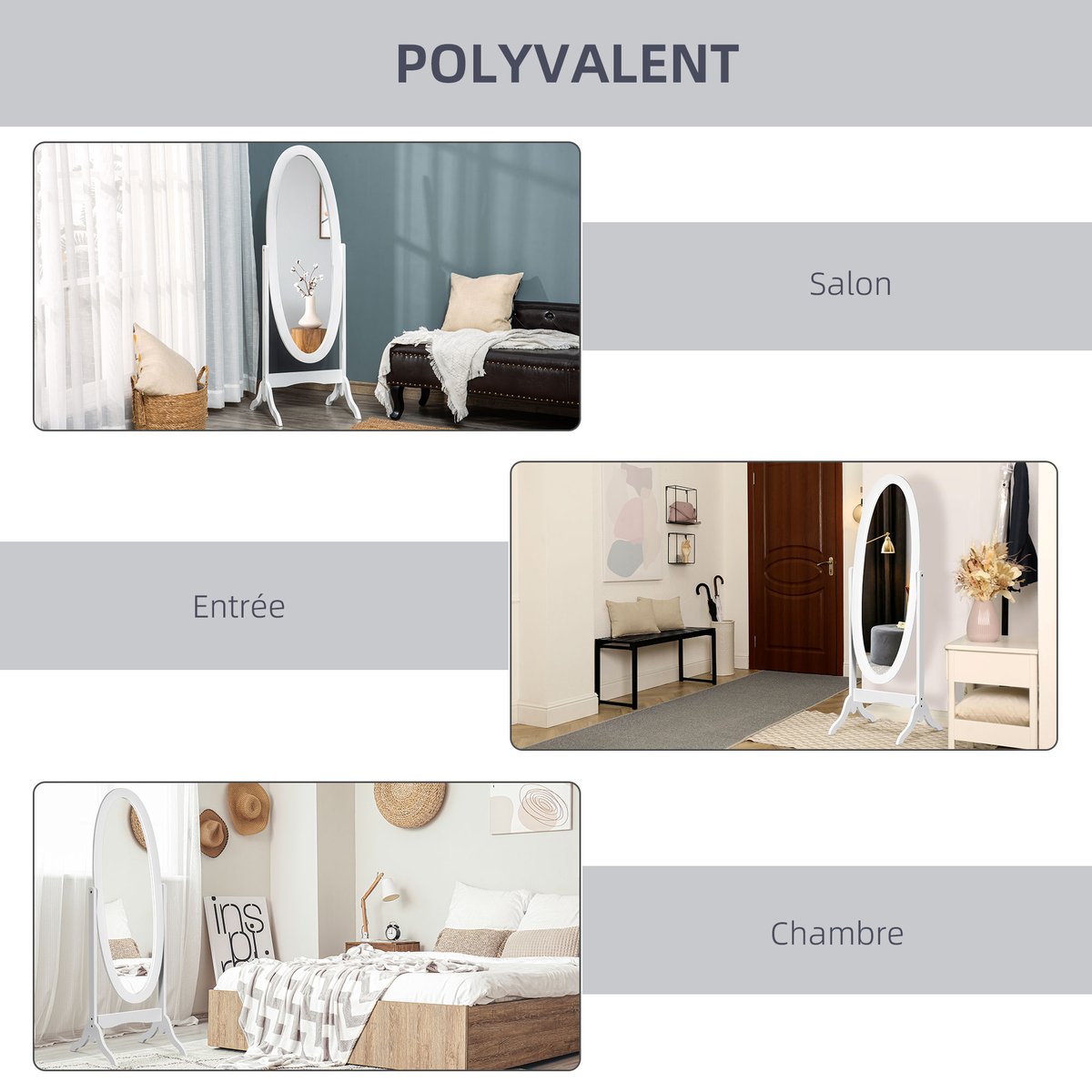 Miroir en pied MDF Blanc blanc, HOMCOM