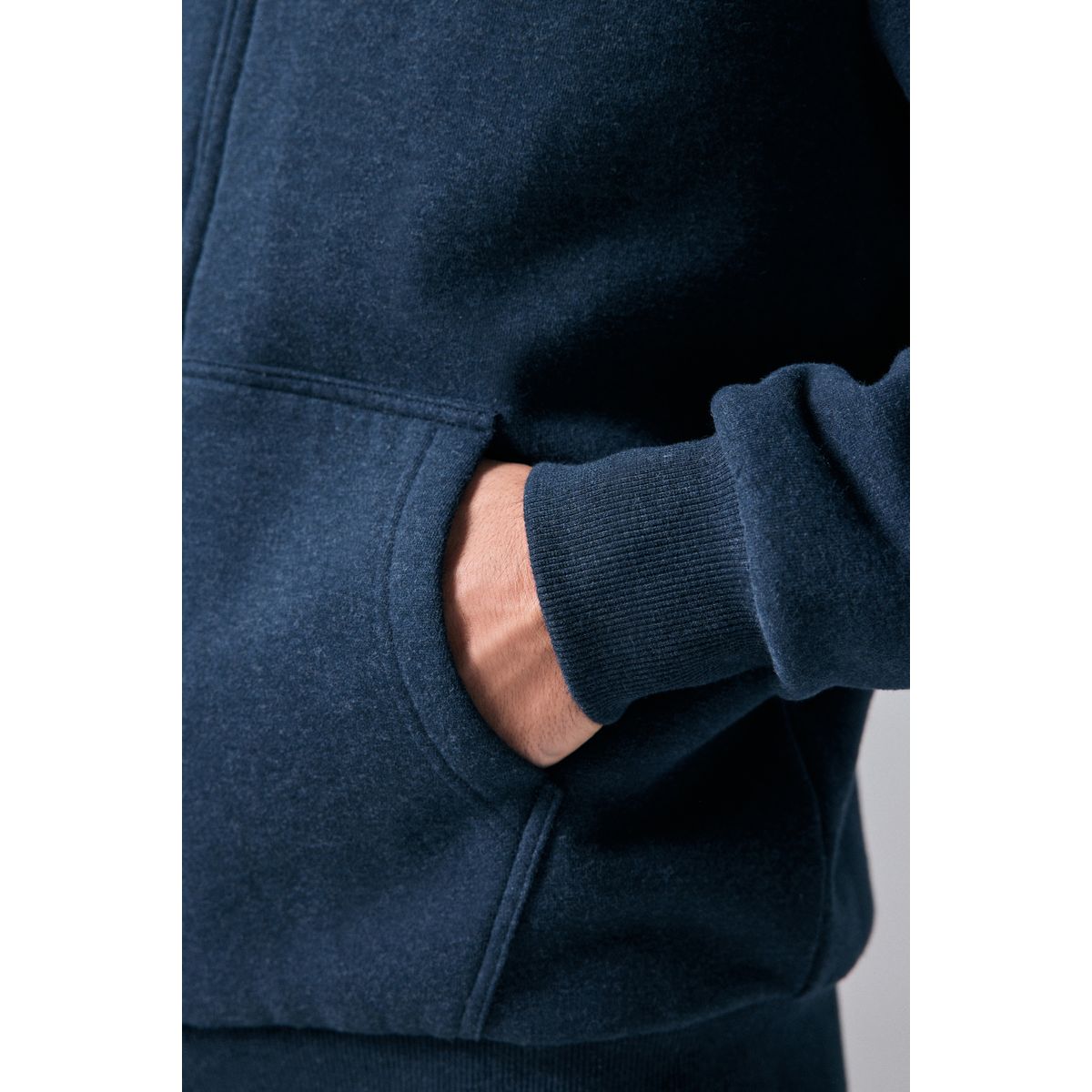 Sweat à capuche zippé doublée de peau lainée bleu marine, NEXT