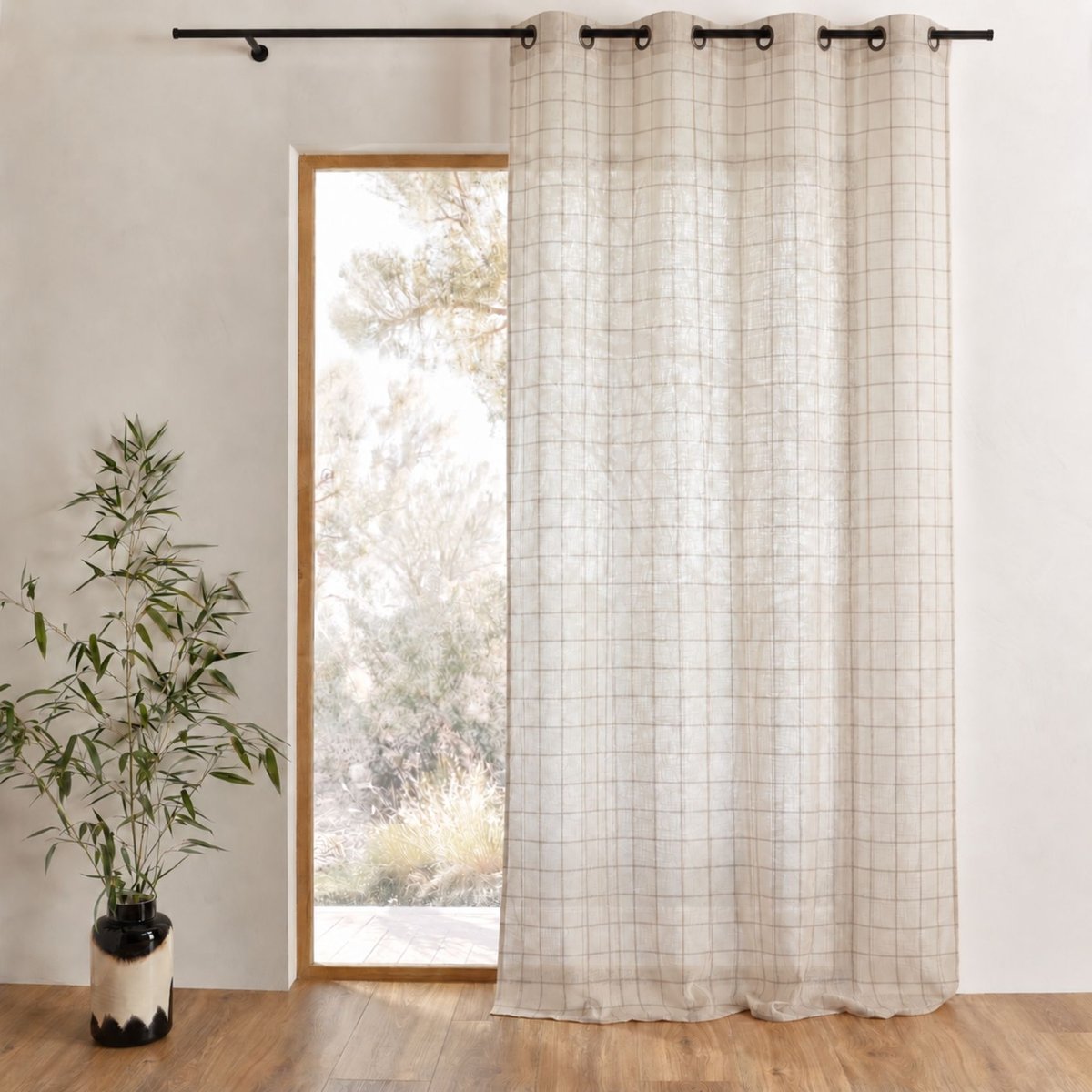Rideau 100% coton à carreaux beige LOURMARIN - QABANE beige, HOME MAISON