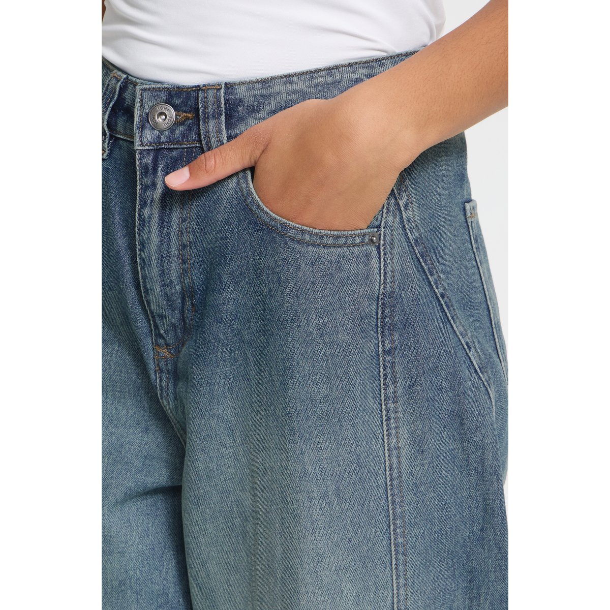 Jean extra large, taille haute bleu denim light blue vintage, ICHI