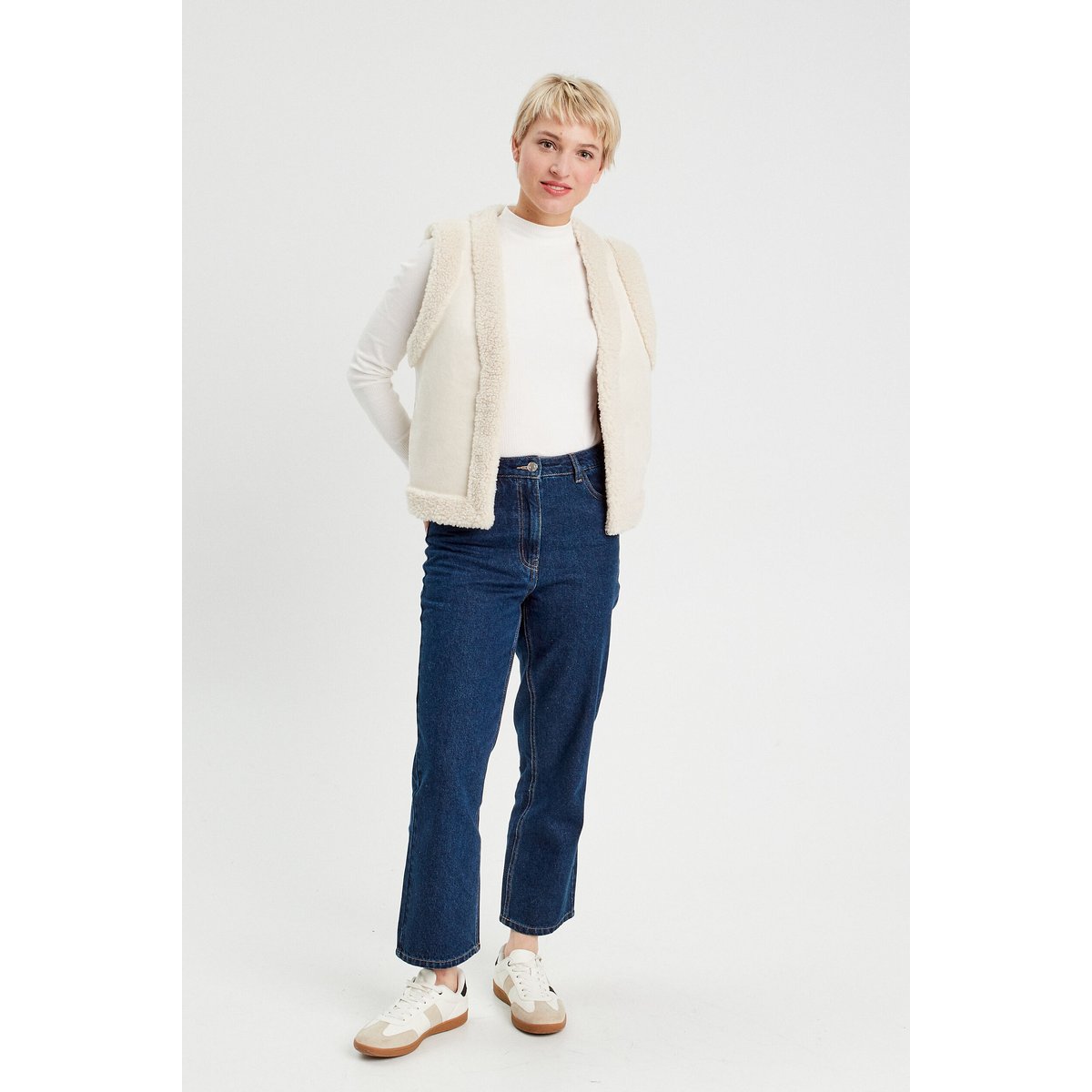 Jeans droit 7/8ème denim brut, CACHE CACHE